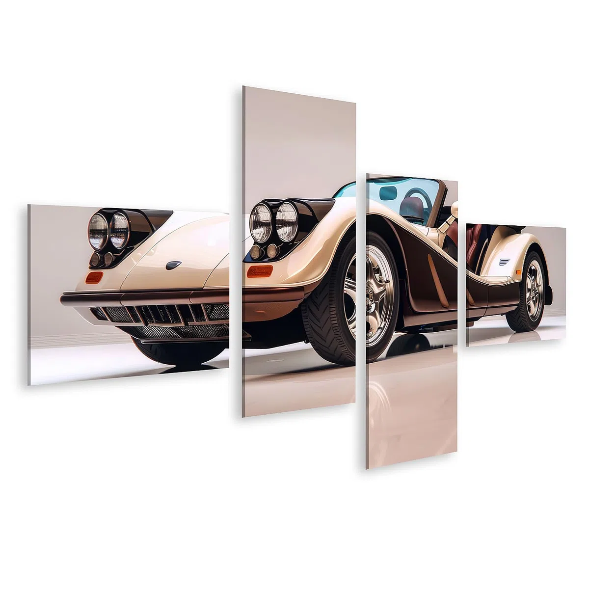 islandburner Pintura en lienzo de primera calidad, coche deportivo clásico de marfil y marrón, para salón, amantes de los coches, taller de coches, pinturas, arte de pared, póster