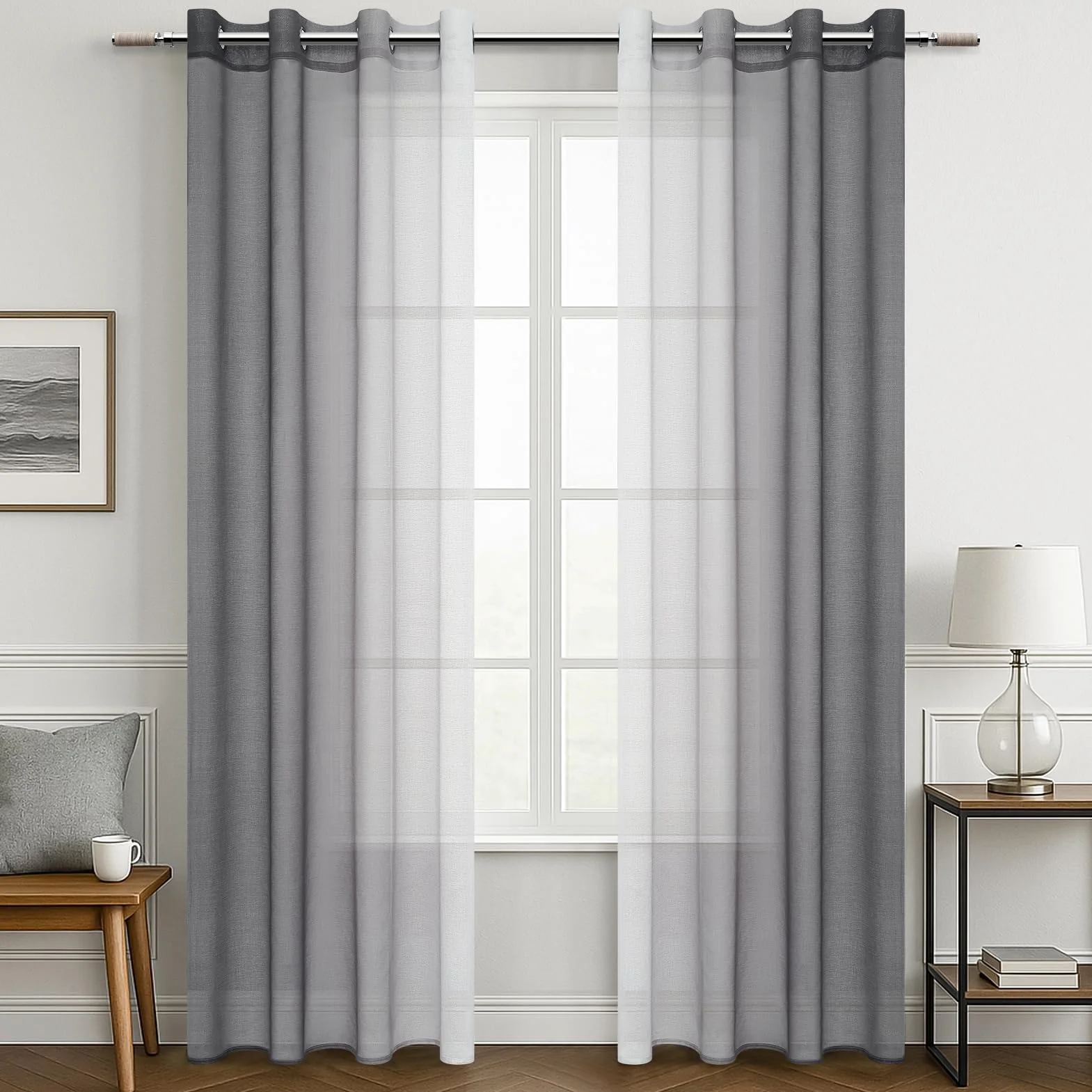 MRTREES Cortinas Salon Modernas Dormitorio Juvenil Grises Degradadas 2 Piezas 140x245 CM Lindas Cortinas y Visillos Transparentes para Ventanas Comedor Habitacion Cortina Infantil con Ojales