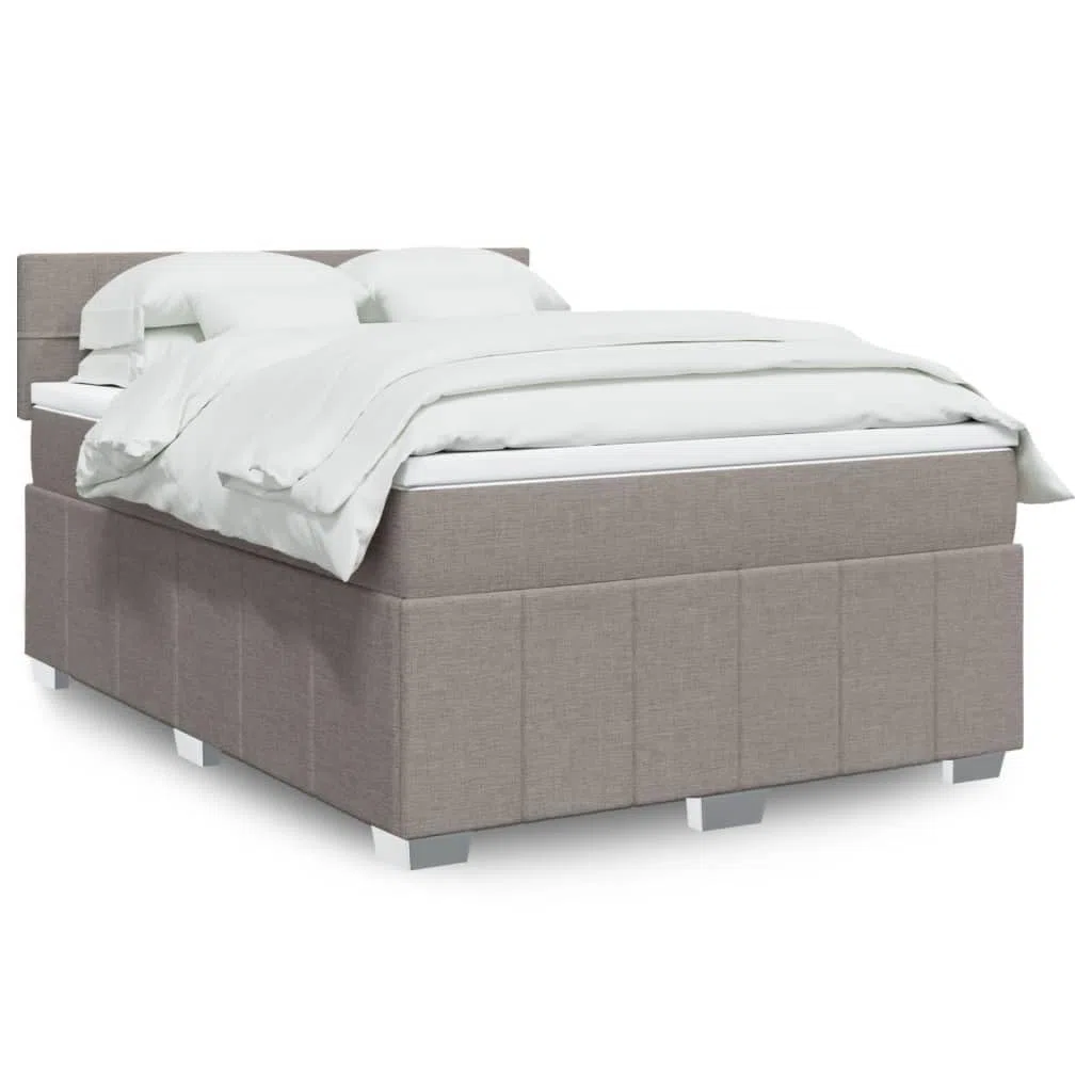 Cama con somier con colchón de muelles ensacados, color topo, 160 x 200 cm, altura regulable, cómodo cubrecolchón, tejido de poliéster transpirable