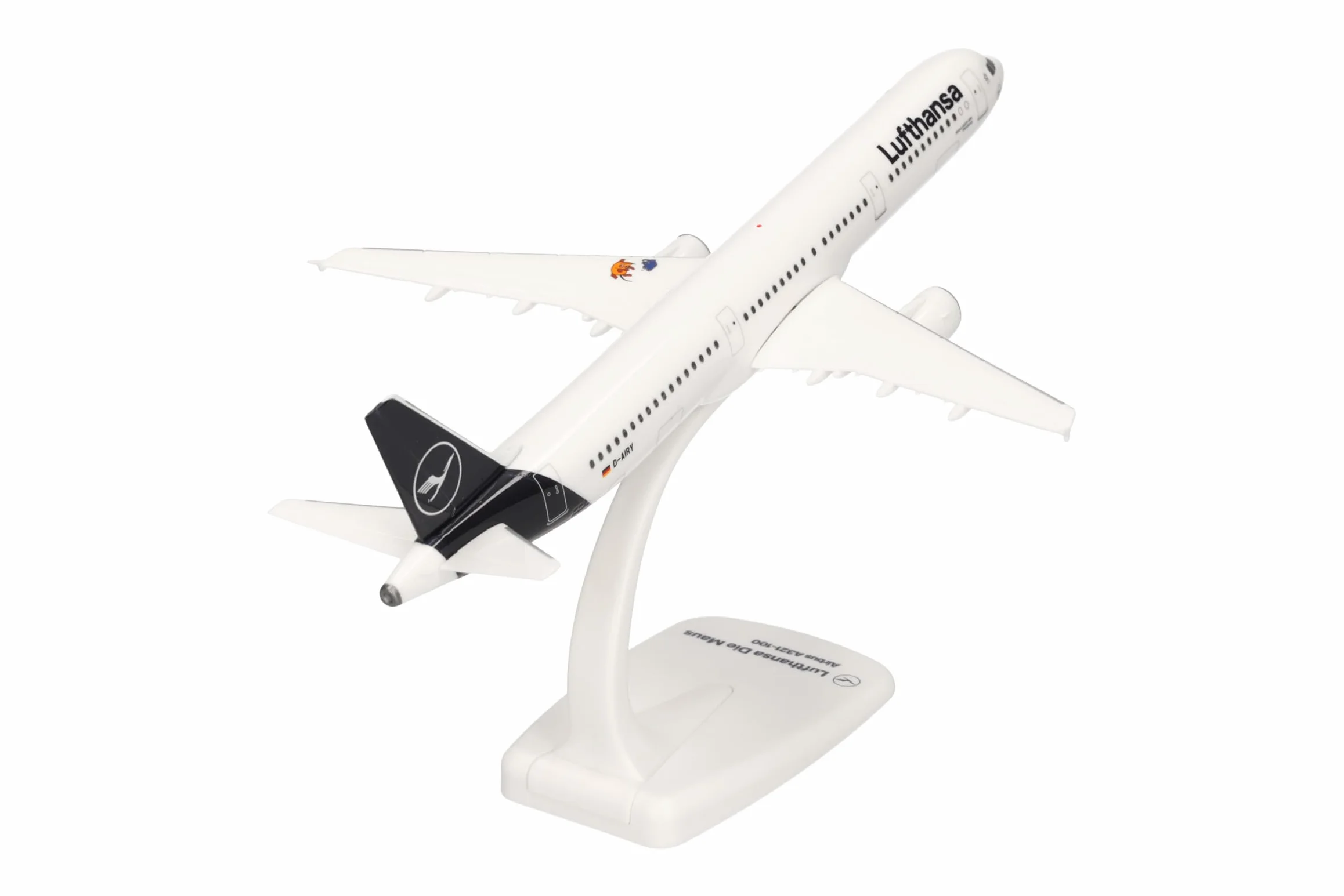 Herpa 612432 - Airbus A321, El Ratón, biplano de Lufthansa, Alas, aeromodelismo con Soporte, construcción de maquetas, Modelos en Miniatura, Objeto de colección, Encaje a presión, Multicolor