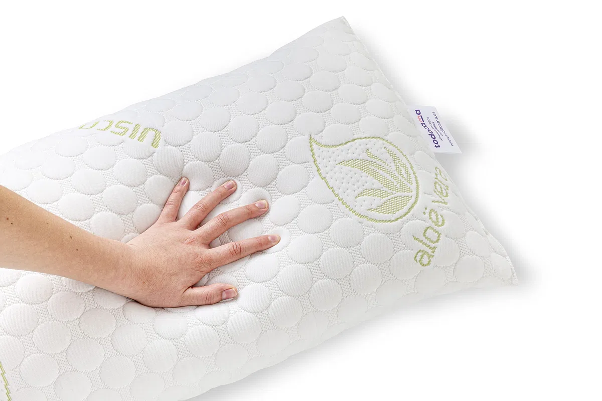 Todocama - Almohada viscoelástica Aloe Vera con Copos 100% viscoelásticos. Tejido Strech Aloe Vera. Termoregulable. Firmeza Media - Alta. Fabricado en España. (Pack 2 x 70 cm)