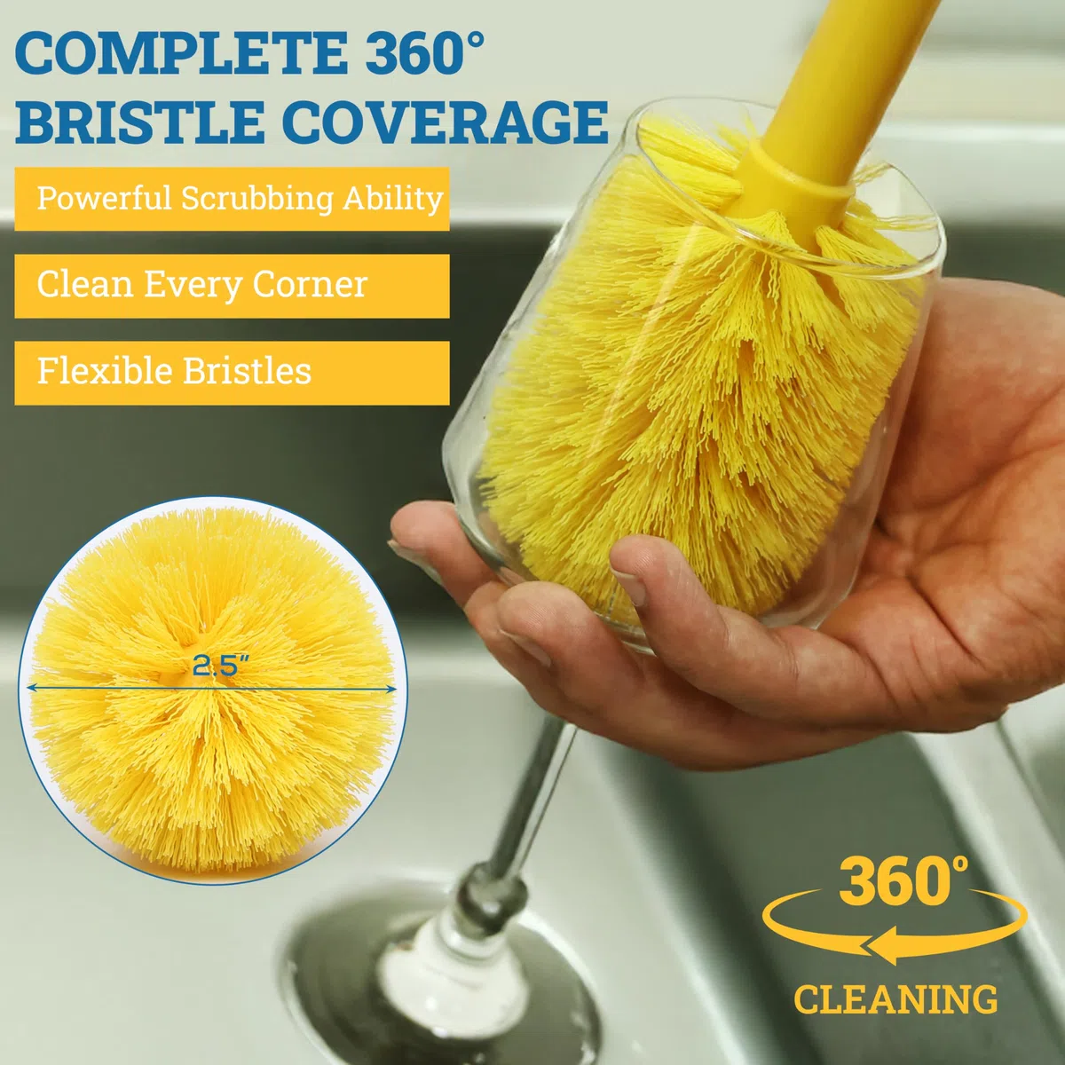 Cepillo de limpieza KLEEN HandLER | Cepillo de botella para limpiar vidrios y tarros, cerdas duraderas y mango largo (6 cepillos)