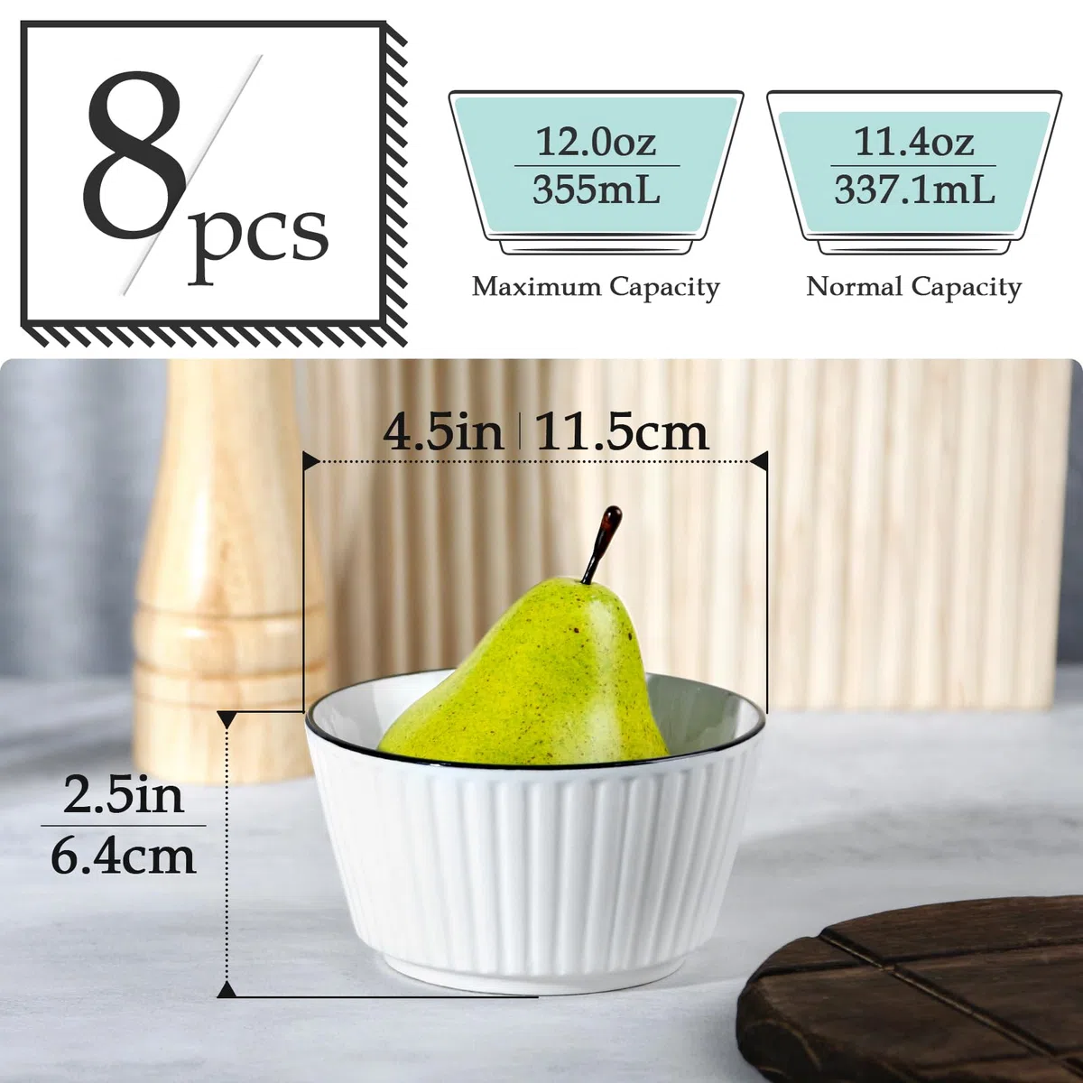 NUTRIUPS 4.5'' Juegos de 8 Cuencos, 350 ml Juego de Cuencos Cerámica, Boles de Postre, de Aperitivos