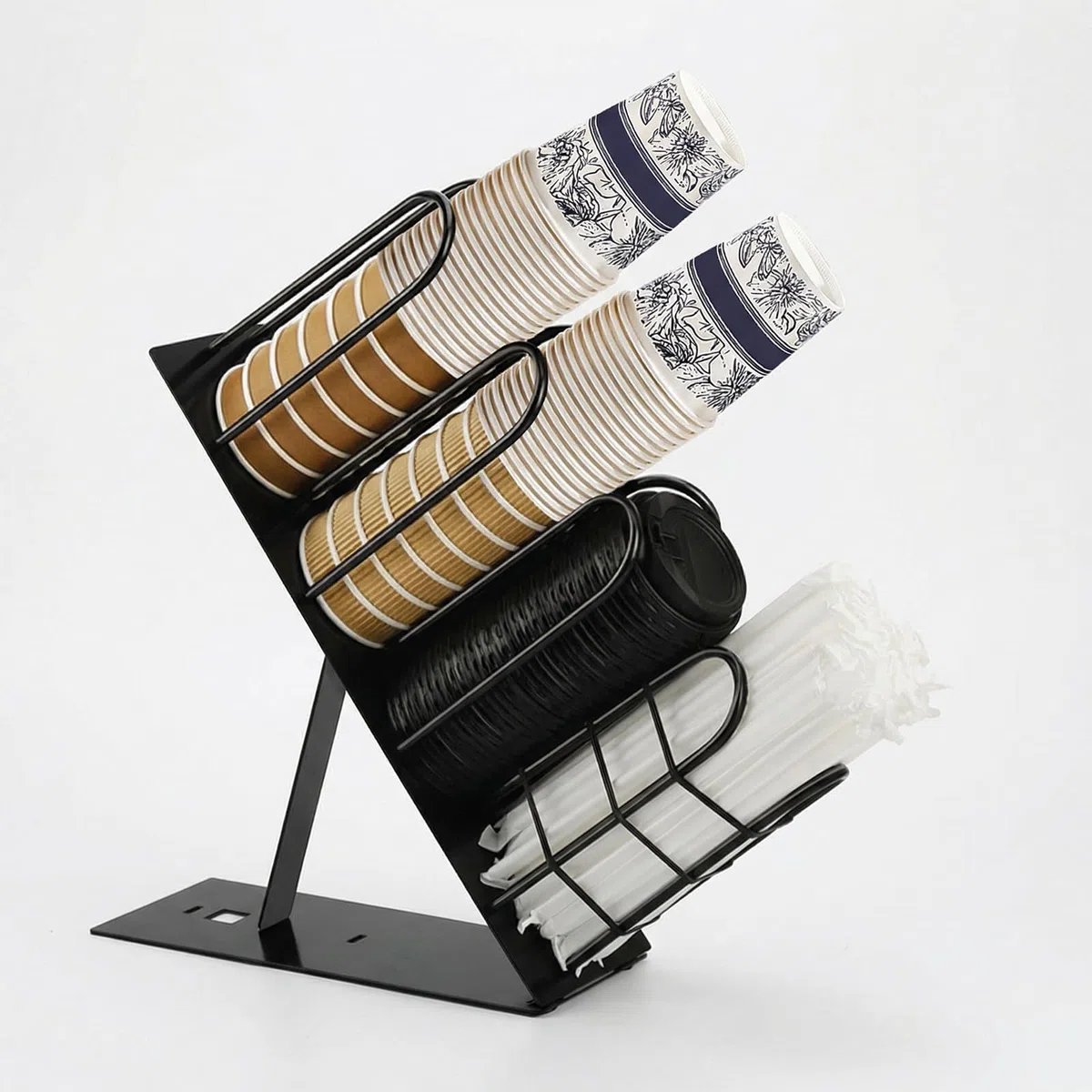 Soporte Vasos Desechables con Soporte para Tapas y Pajitas Organizador Café Ajustable Organizador Vasos para Encimera de Cocina Oficina y Bar