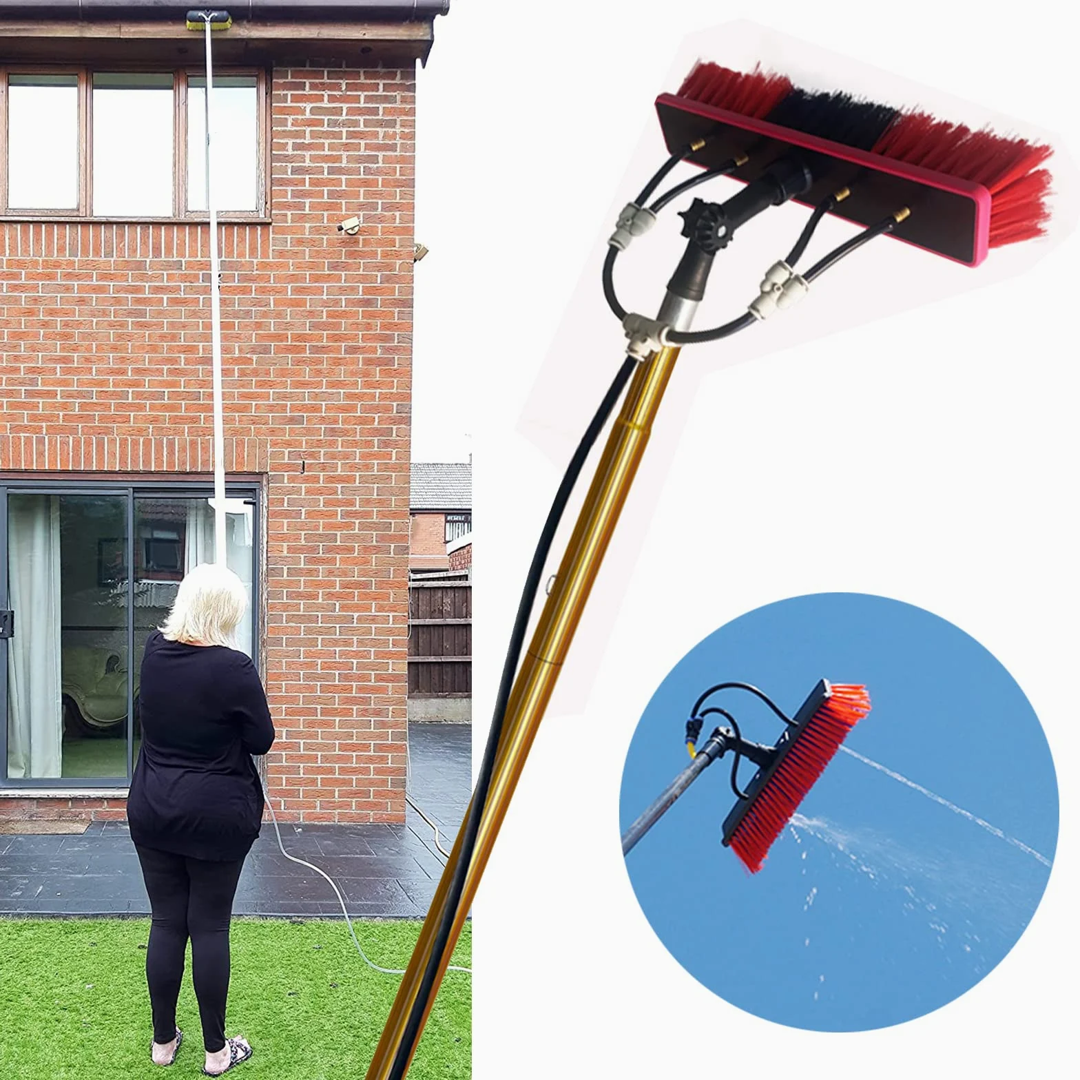 Genérico Cepillo para Ventanas SADOMAIN, Extensible con Mango de Agua, Kit doméstico con Mango de extensión de 3,6 a 9 m, Herramientas para Paneles solares de Techo, Mango Largo (9 m/30 pie