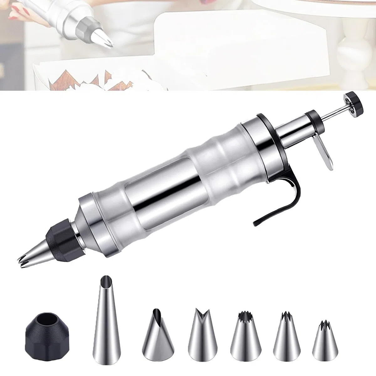 Prensa para Galletas Biscuits Pistola Galletas Máquina Para Hacer Churros Jeringa de Pastelería Profesional en Acero Inoxidable Maquina de Pastas Glaseado Jeringa Bolígrafo con 6 Boquillas （Negro）