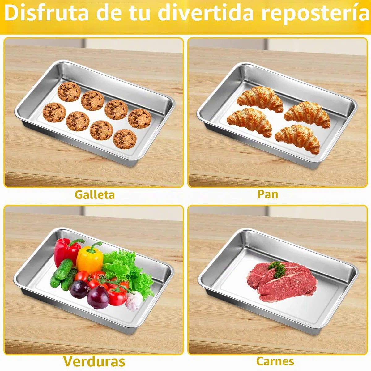 3 piezas Bandeja horno acero inoxidable para repostería, asados y verduras, bandejas horno 40 x 30 x 4,8 cm, bandeja de horno rectangular 201 para cocina diaria