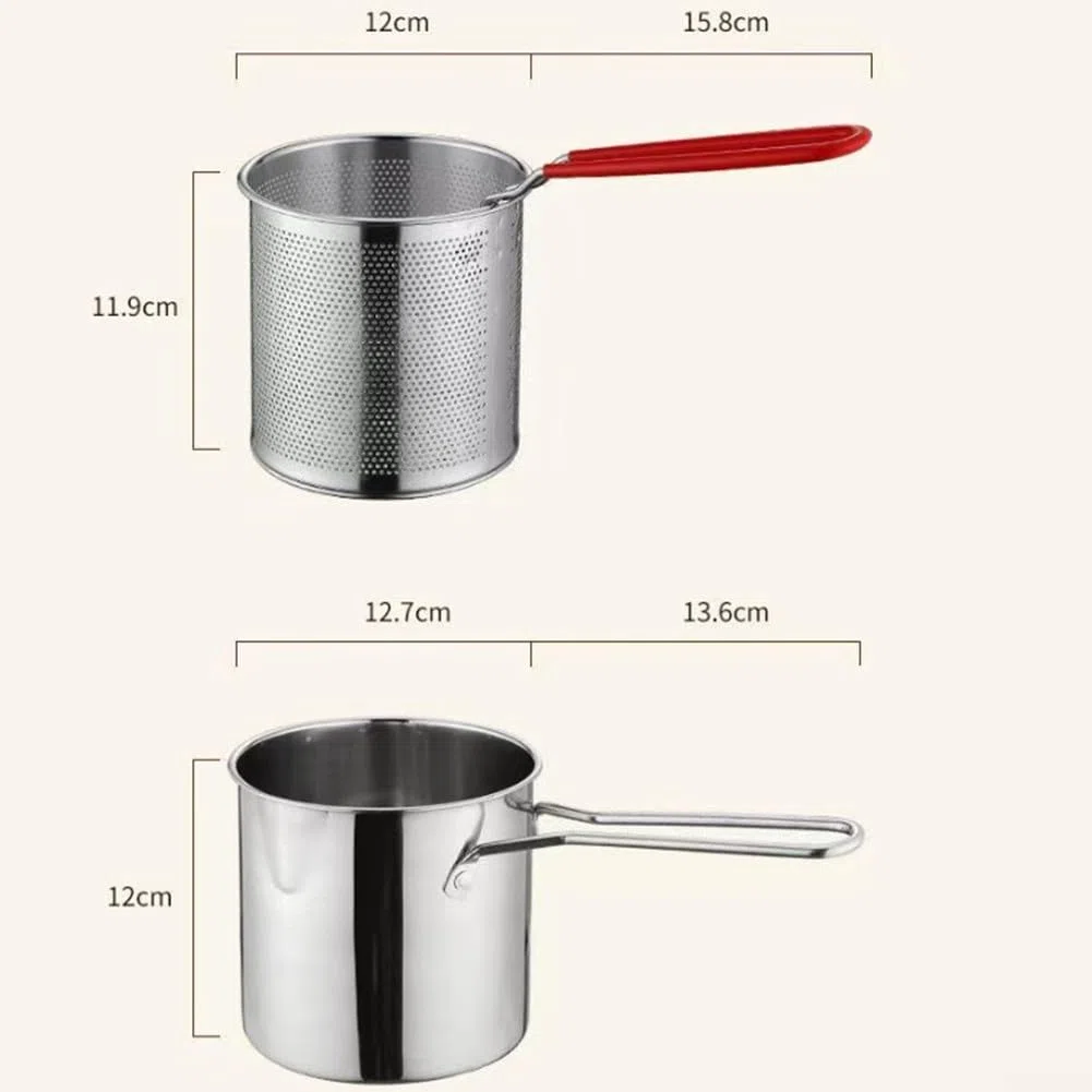 Sartén de acero inoxidable, olla multiusos con asa, para cocinar versátil/cacerola/olla de leche pequeña/olla de freír profunda