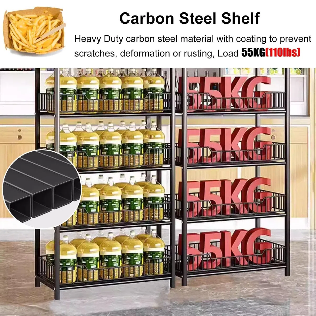 Genérico Expositor de 5 Niveles para Snacks, Cine en casa y supermercado, 50 x 27 x 166 cm, Blanco, con Ganchos para Patatas Fritas y Dulces, Organizador de Snacks para Oficina, Gran Capacidad.