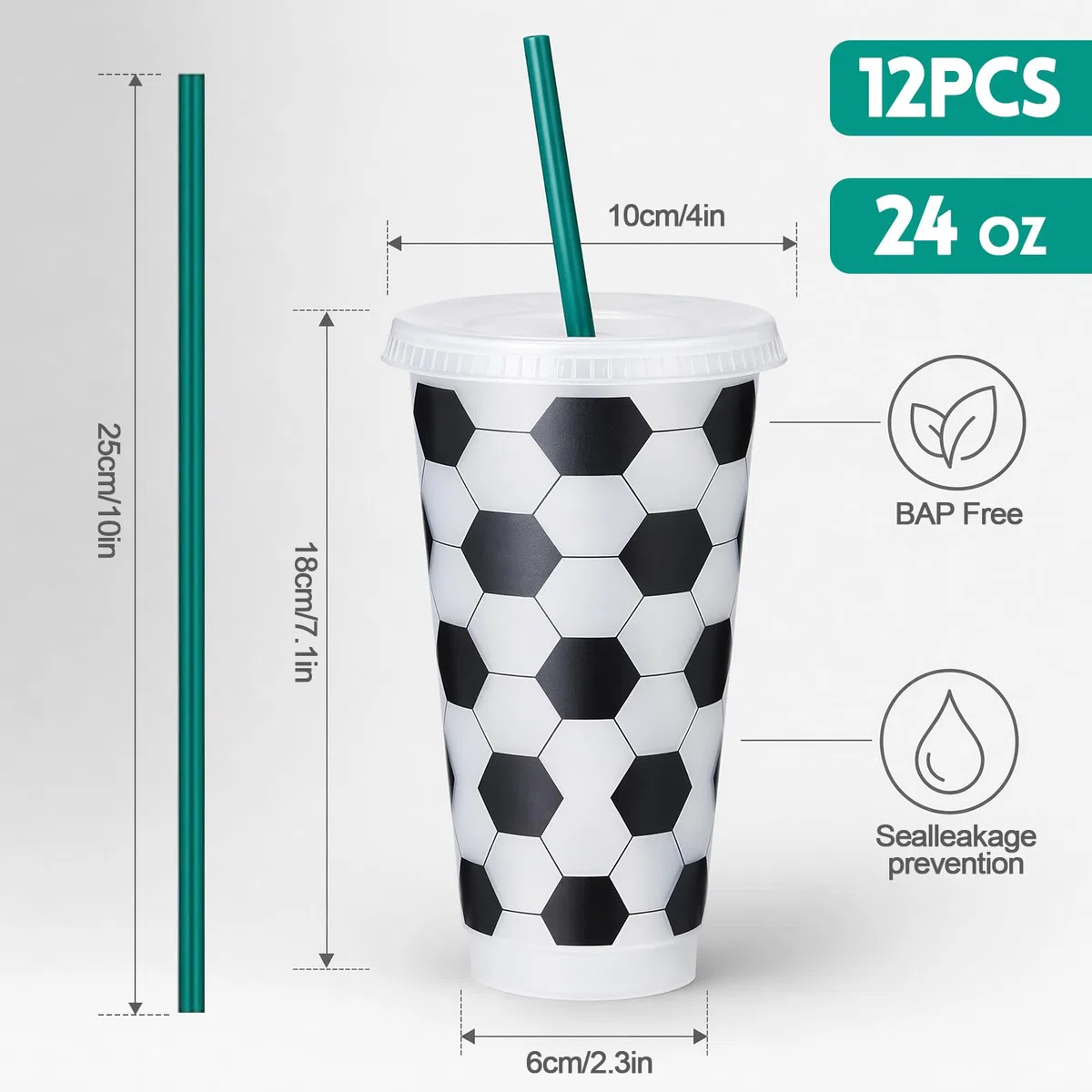 Yuragim Juego de 12 vasos de plástico reutilizables de 710 ml con tapa y pajita, vasos de plástico reutilizables para fiestas, adultos y niños