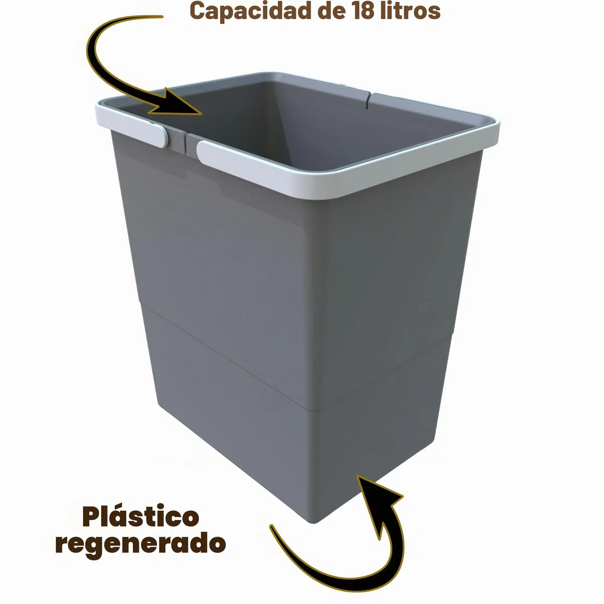Elletipi Easy 2.0 PBD SP SG34 Cubo de basura de plástico reciclado, para cualquier entorno, capacidad de 18 litros con tapa. Fijación sencilla en cualquier superficie mediante 4 tornillos