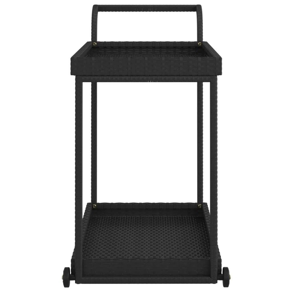 Carrito de bar negro de ratán sintético con marco de acero recubierto de polvo, 4 ruedas, con espacio de almacenamiento y estante para comedor y terraza (100 x 45 x 83 cm), color negro