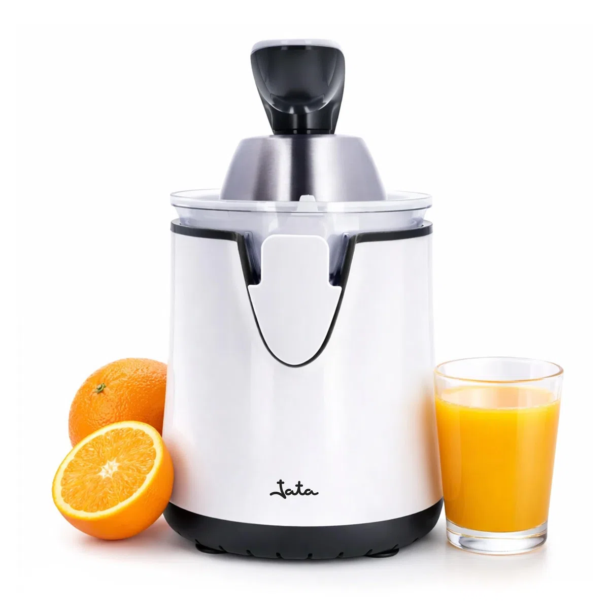 Jata JEEX1058 Exprimidor de Naranjas Eléctrico de Brazo, 350 W, Doble cono, Vertido continuo, Desmontable, Tapa cierre antigoteo, Base antideslizante, Extracción continua