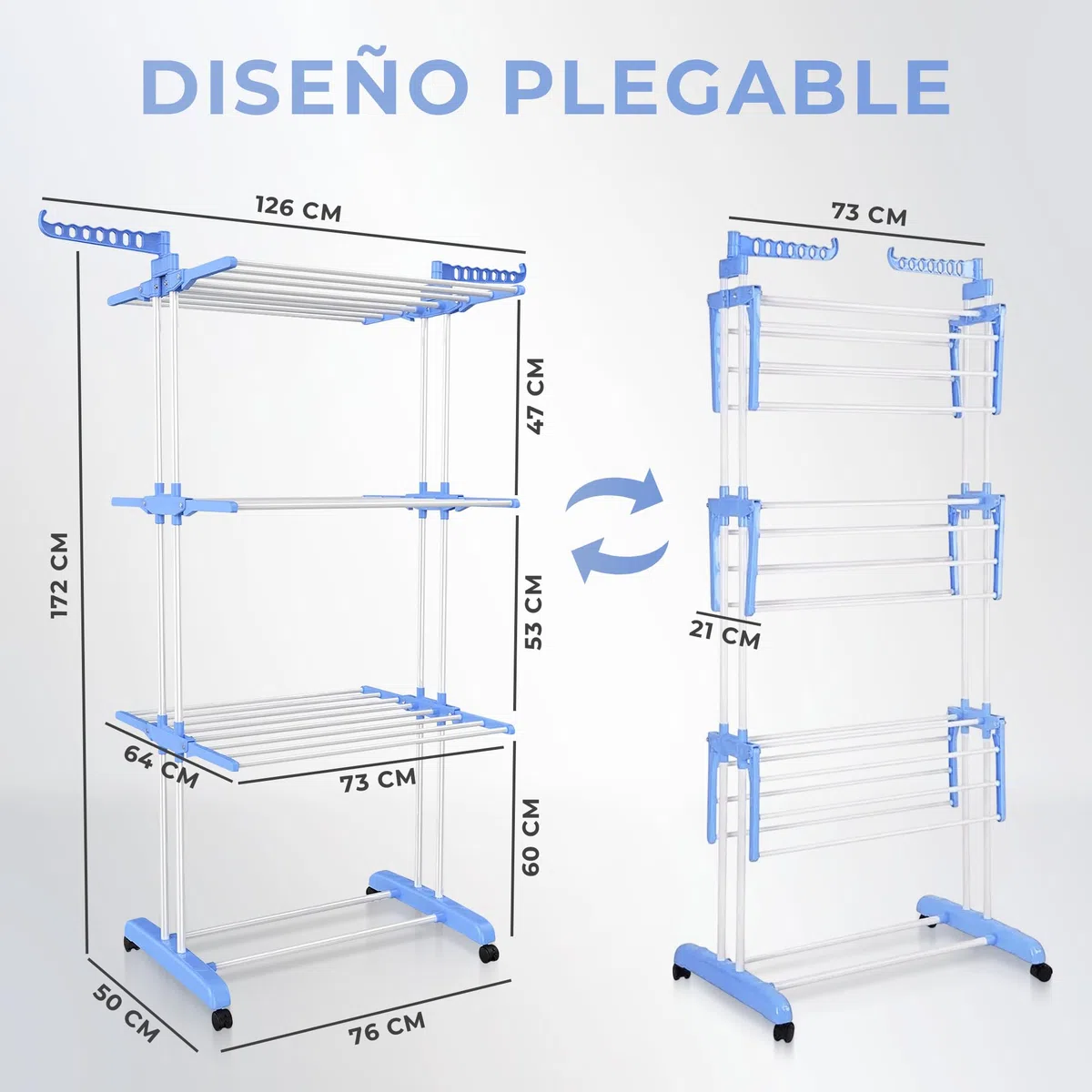 JUPPLIES Tendedero Vertical Plegable 175 cm Extensible 4 Niveles – Acero Inoxidable con Alas Giratorias y Ruedas – Compacto y Montaje Fácil para Piso, Cocina o Balcón