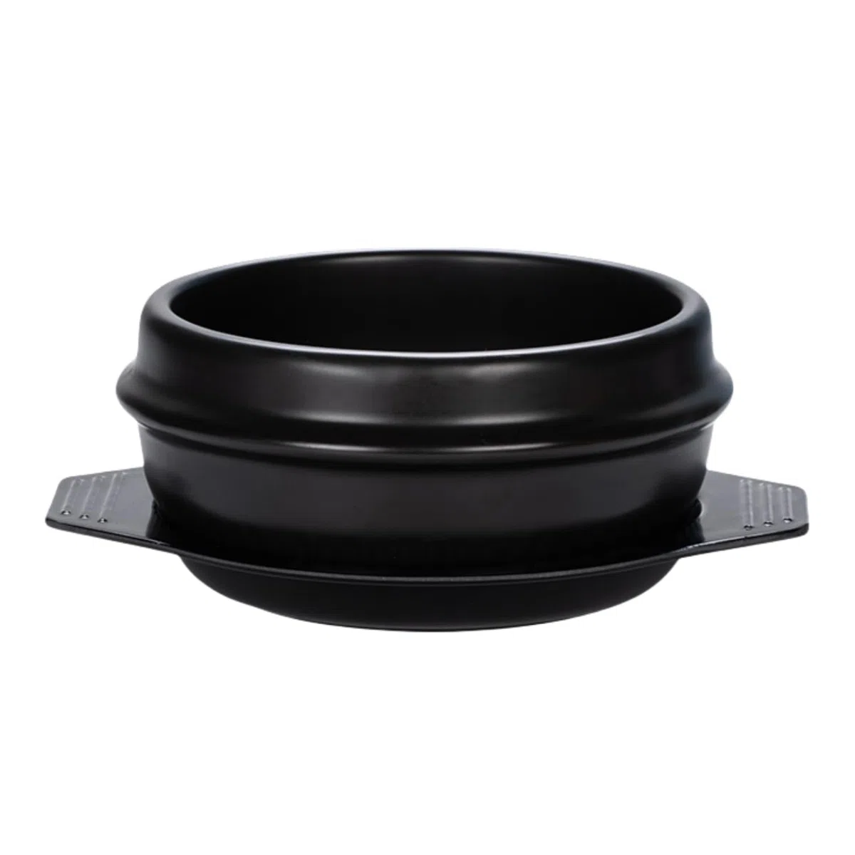 Cuenco de piedra coreano para cocinar Bibimbap, espodumena apta para altas temperaturas con bandeja, cerámica, negro, 800 ml