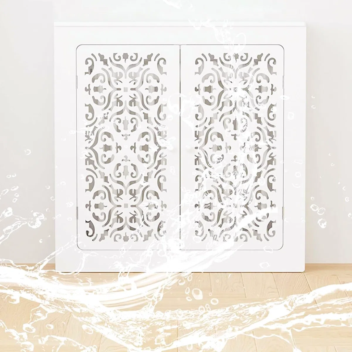 Moderno armario con cubierta de radiador de granja con estante Sto – Soporte de calentador para baño, cocina, oficina y habitación de Utili – Decoración rústica que ahorra espacio y funcional Sto