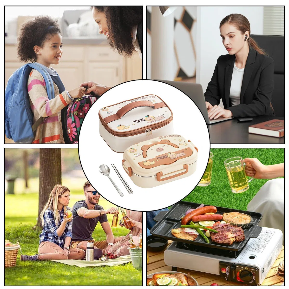 Fiambrera de acero inoxidable para niños, 3 compartimentos, cajas de almacenamiento de acero inoxidable para alimentos, fiambrera para niños pequeños, para oficina, pícnic, escuela, viajes al