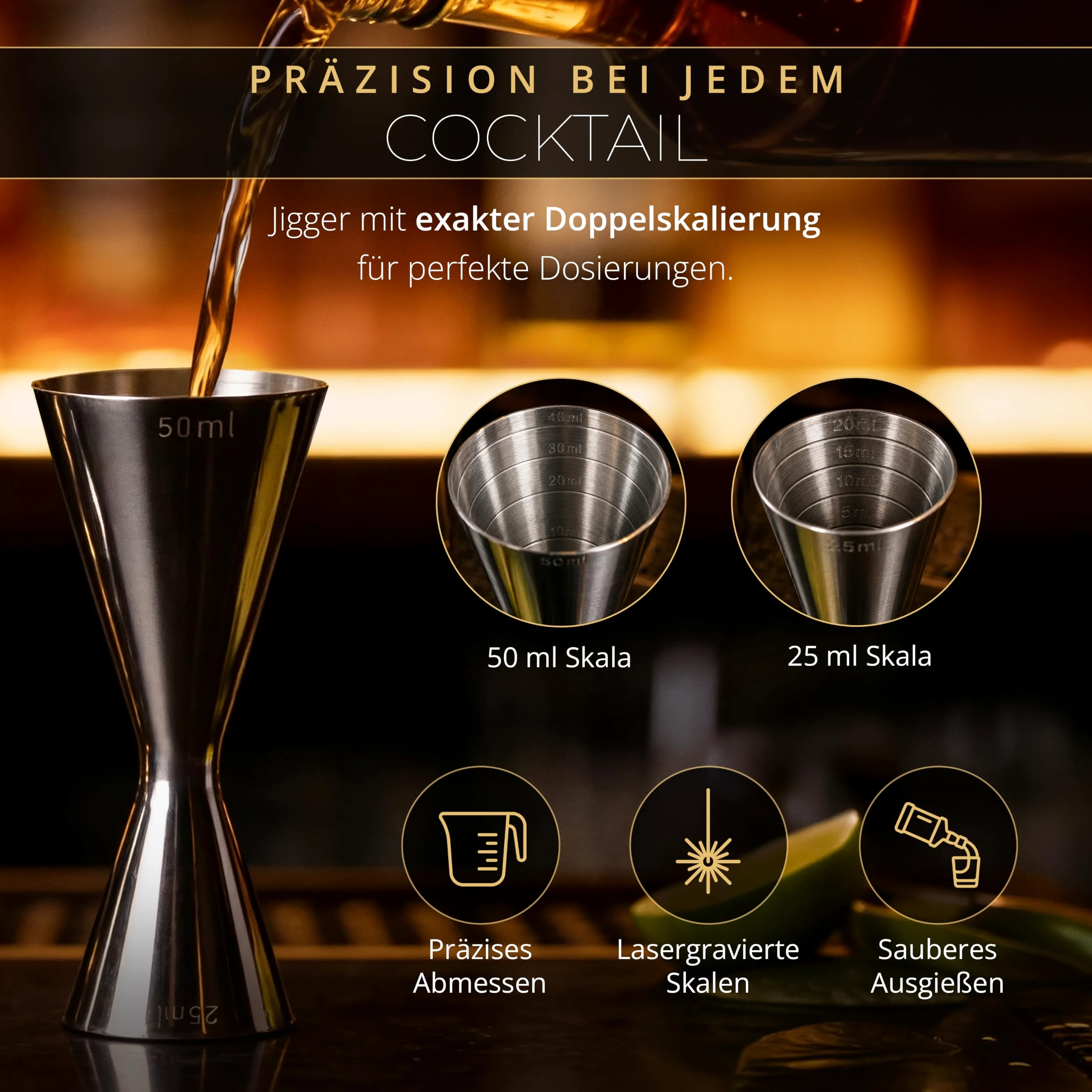 Juego de coctelera de acero inoxidable Boston, Pack Coctelería Cocteles, 7 piezas, compuesto por coctelera, jigger, cuchara de bar, 2 cocidos, muddler y estera de bar