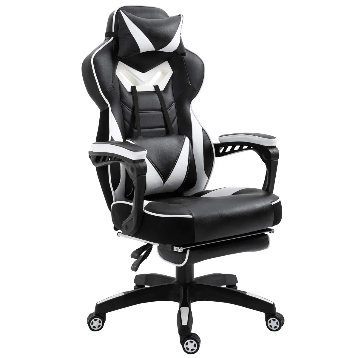 Vinsetto Silla Gaming Regulable en Altura 65x70x118,5-128,5 cm Blanco | Ergonómica, Silla de Escritorio de Oficina, Respaldo Reclinable, Reposapiés, Reposacabezas, Cojín Lumbar, Ruedas