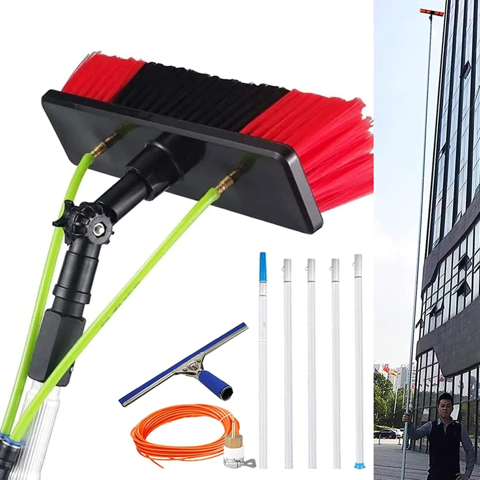 Professal- Limpiador de ventanas de 512 m con cepillo y escobilla de 30 cm, limpiador de agua extensible para tejados, canalones y soluts de limpieza al aire libre