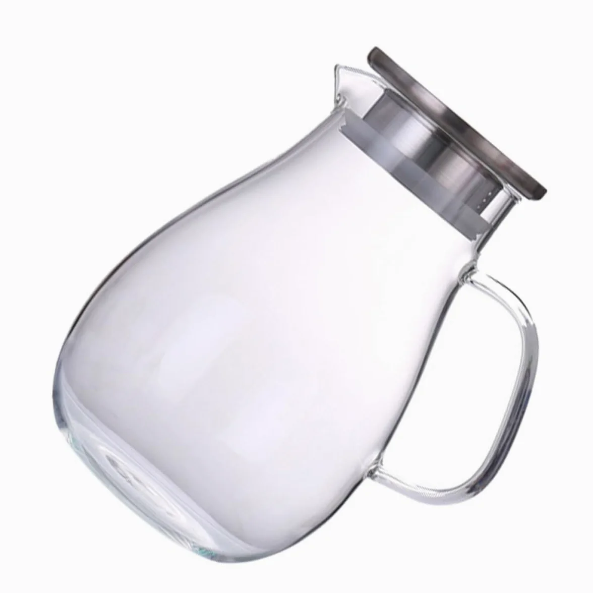 Jarra de Agua de Vidrio con Tapa de Acero Inoxidable, Capacidad Grande, Fácil de Limpiar y Previene Salpicaduras para Uso Doméstico
