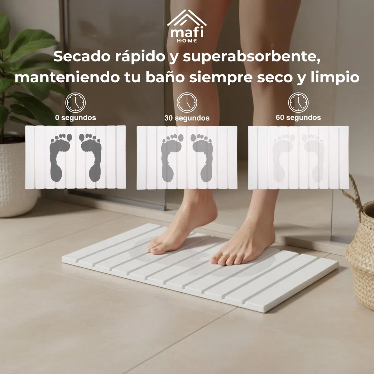 Alfombrilla de Baño Diatomita Flexible 39x60 cm | Alfombra Baño Secado Ultrarrápido Superabsorbente | Enrollable y Fácil de Guardar | Antideslizante | Tapete Baño | Piedra Natural (Blanco)