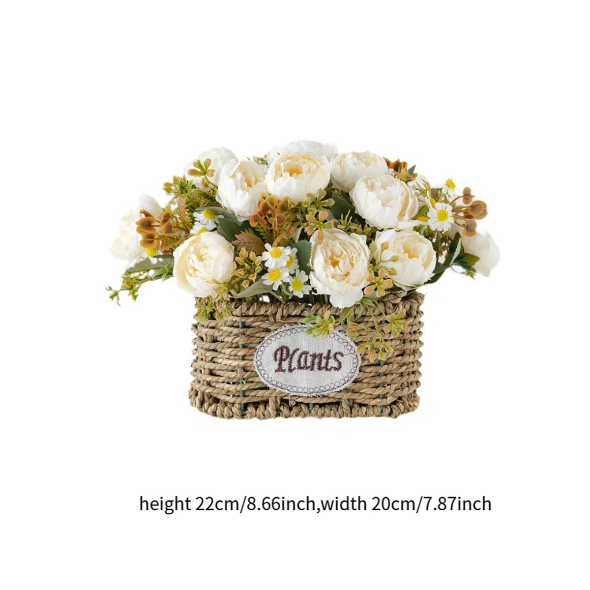 MagiDeal Flores Artificiales con Cesta, Centro de Mesa, Decoración del Hogar, Regalo, Suministros para Fiestas, Adorno, Decoración de Escritorio para Bodas Y O, Blanco