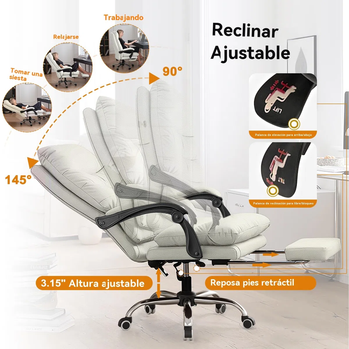 Silla de Oficina con cojín Suave Silla Gaming con Respaldo Alto Silla de Escritorio ejecutiva con reposapiernas Silla ergonómica de Cuero para Ordenador para Oficina en casa