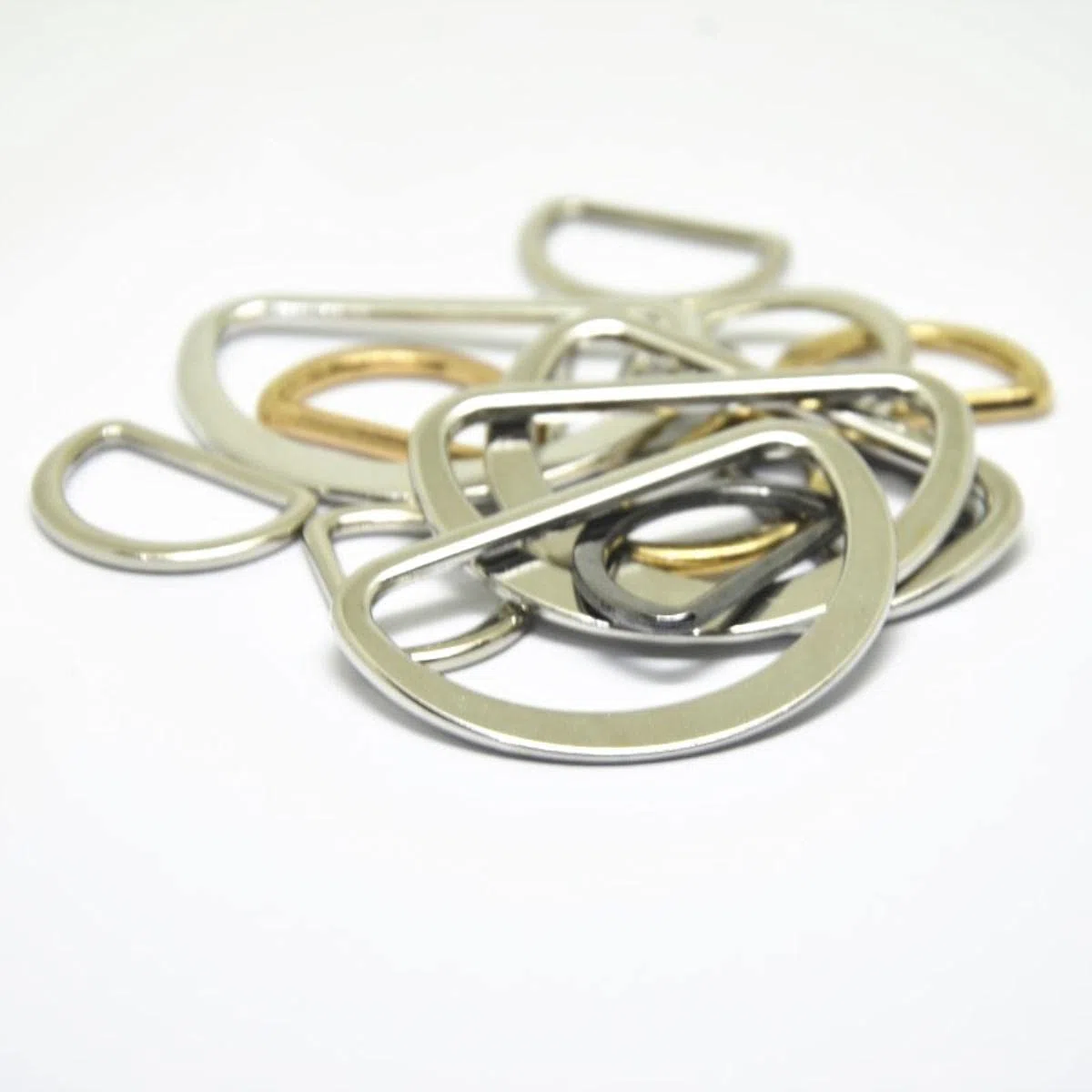 50 Uds, Hebilla de Metal de aleación, anillo en D plateado, negro y dorado, medio redondo para zapatos, bolsa, correa, bricolaje, 15/20/25/30/35/40/45 / 50MM-60MM, ORO