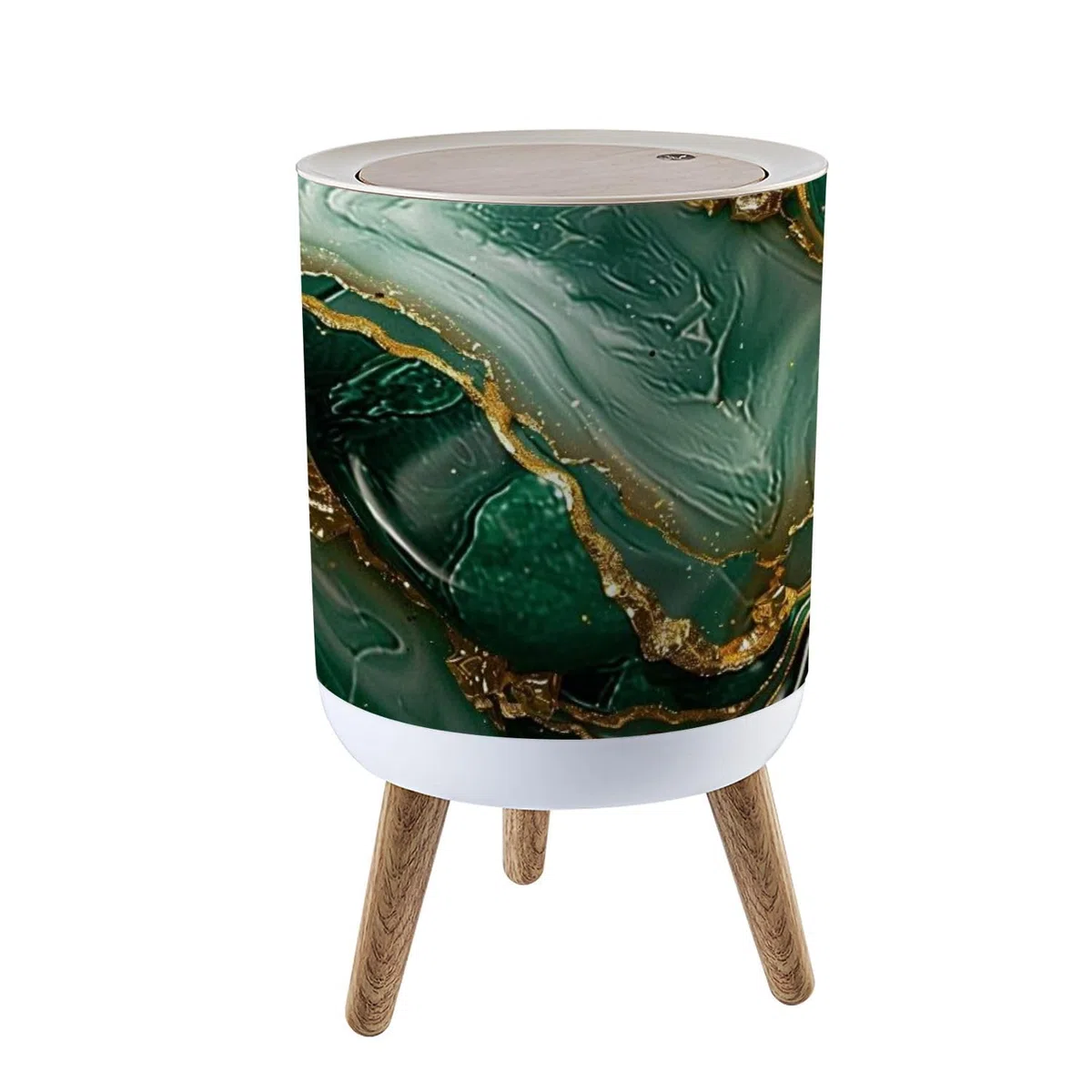 Cubo de basura con tapa, diseño abstracto de mármol de lujo, textura de mármol, verde y dorado, cubo de basura 3D, redondo, a prueba de perros, para cocina, baño, sala de estar, guardería,