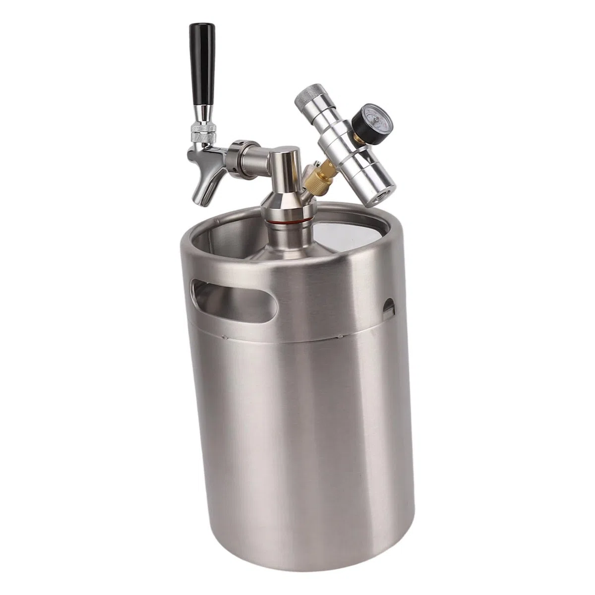Mini Barril de Acero Inoxidable de 5L, Juego de Dispensador de Cerveza Casera con Presurizado, Grifo Ajustable y Calibre de 150PSI para Cerveza