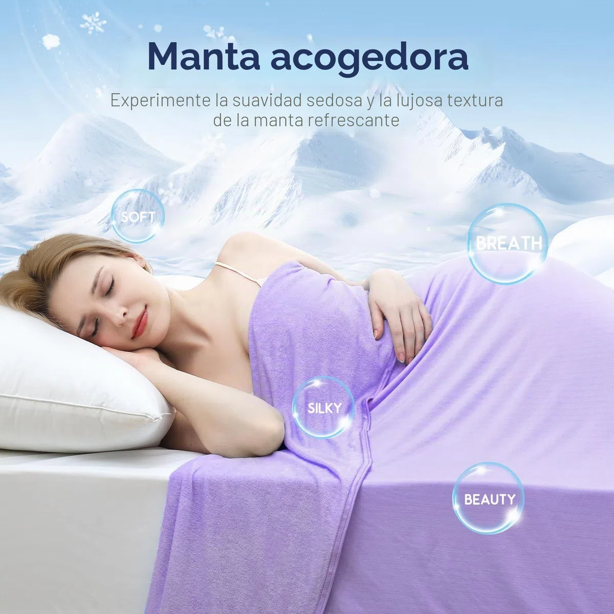Avoalre Manta Verano con Fibra de Enfriamiento Japonesa ARC-Chill, Q-MAX 0.3, Ambos Lados Súper Suave Transpirable, Antiestática Ayudar a Dormir, para Cama Sofá Coche Viaje, 200 * 220CM, Púrpura