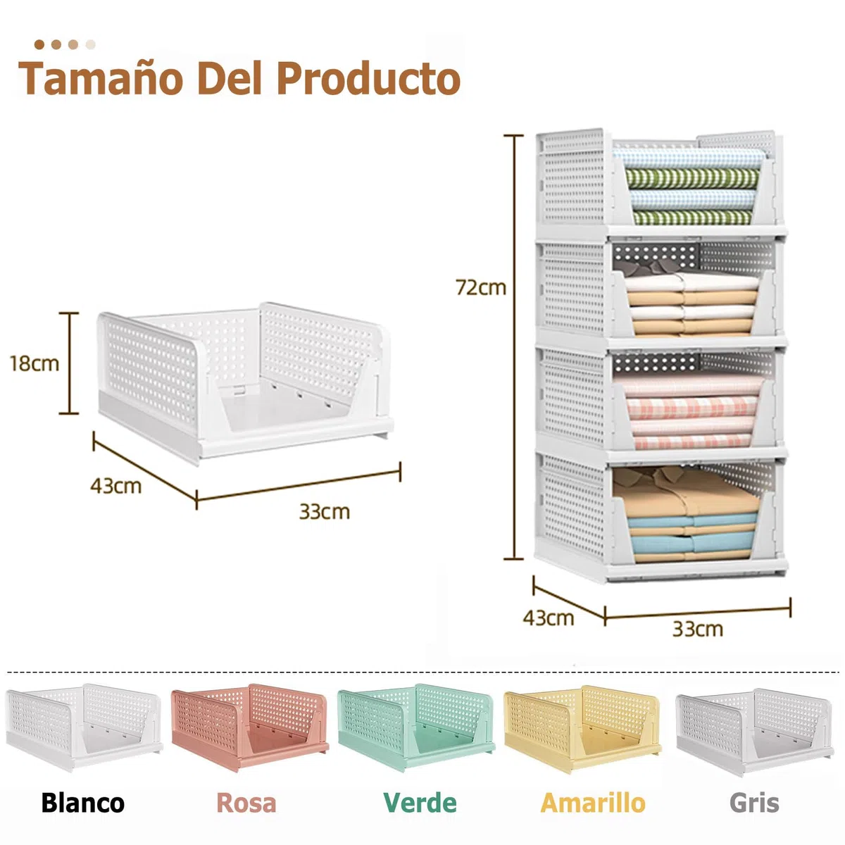 4 Pcs Organizador Armario, Cajones Extraibles Apilables y Plegables para Armarios, Cajas Almacenaje Ropa de Plastico,Separadores para Ropa Cocina Dormitorio Baño - 33 x 43 x 18 cm, Gris Oscuro