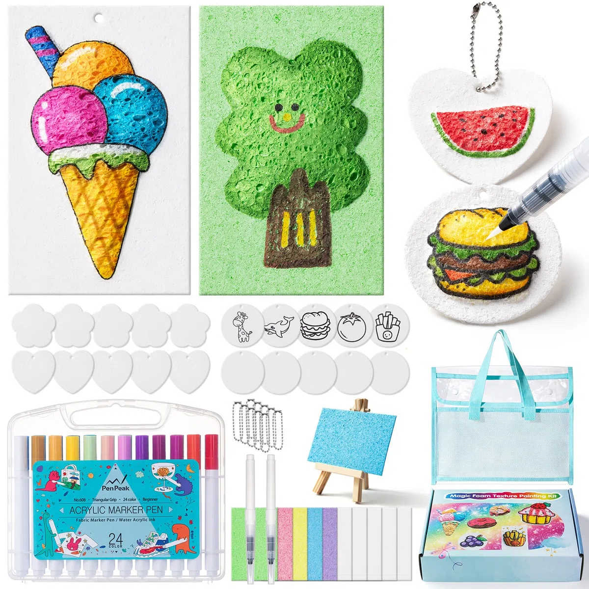 EXTSUD Magisches Puffy Paint, 68 piezas 3D espuma Textura Juego de pintura para niños con 30 espuma de papel de pintura 24 marcadores, accesorios de arte DIY y kit creativo