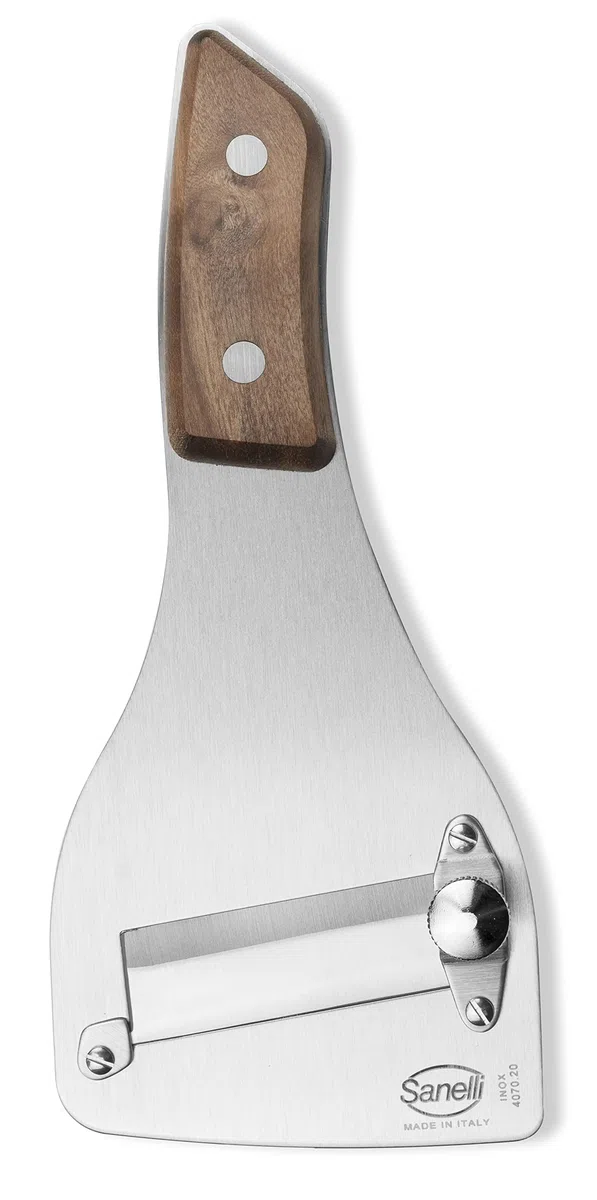 Sanelli, Cortador de tufas SAN-SLICE, cortador de trufas profesional mango de madera con regulador de corte. Acabado satinado. Hoja lisa, acero inoxidable