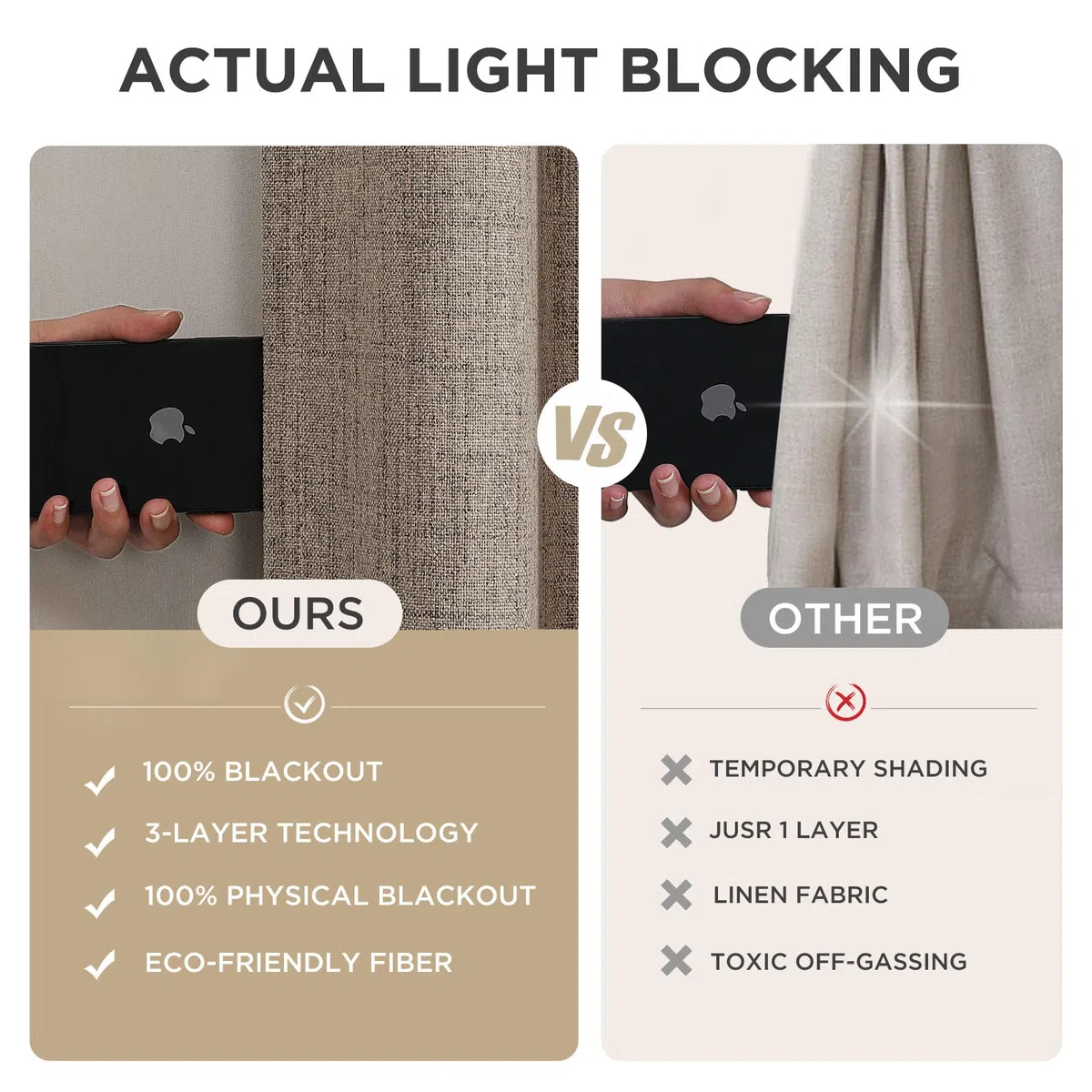 Joydeco Cortinas 100% Opacas de 63 Pulgadas de Largo, 2 Paneles, Cortinas Opacas Naturales de Lino para Dormitorio, Sala de Estar, Cortina de oscurecimiento, Aislamiento térmico, pestaña Trasera y