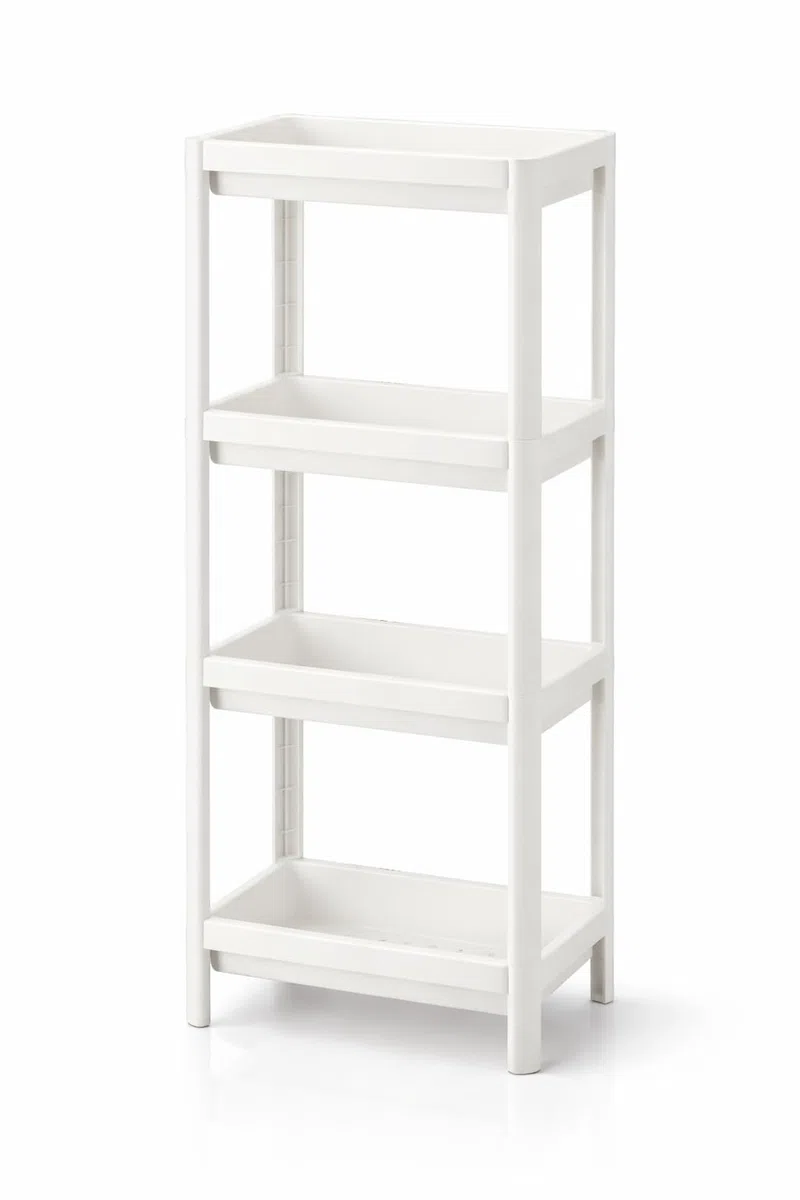 MARUKATSU Estantería Auxiliar 4 Baldas Blanca – Estantería Baño Estrecha Multiusos, Cocina, Lavadero o Dormitorio – Plástico PP Resistente, Ligera, Fácil Montaje sin Herramientas – 37x23x101 cm