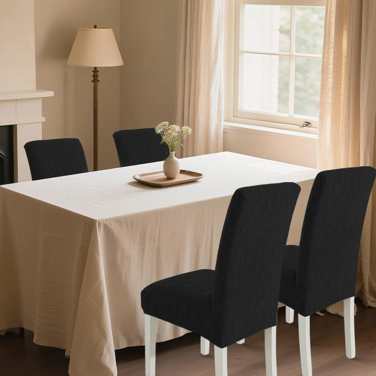 Ystyle Fundas Sillas de Comedor Pack 4 Extensible, Fundas Sillas Elástico Universal Ajustables, Súper Suave Cómodo Antiarañazos para Banquetes Hogar Restaurante Hotel, Negro