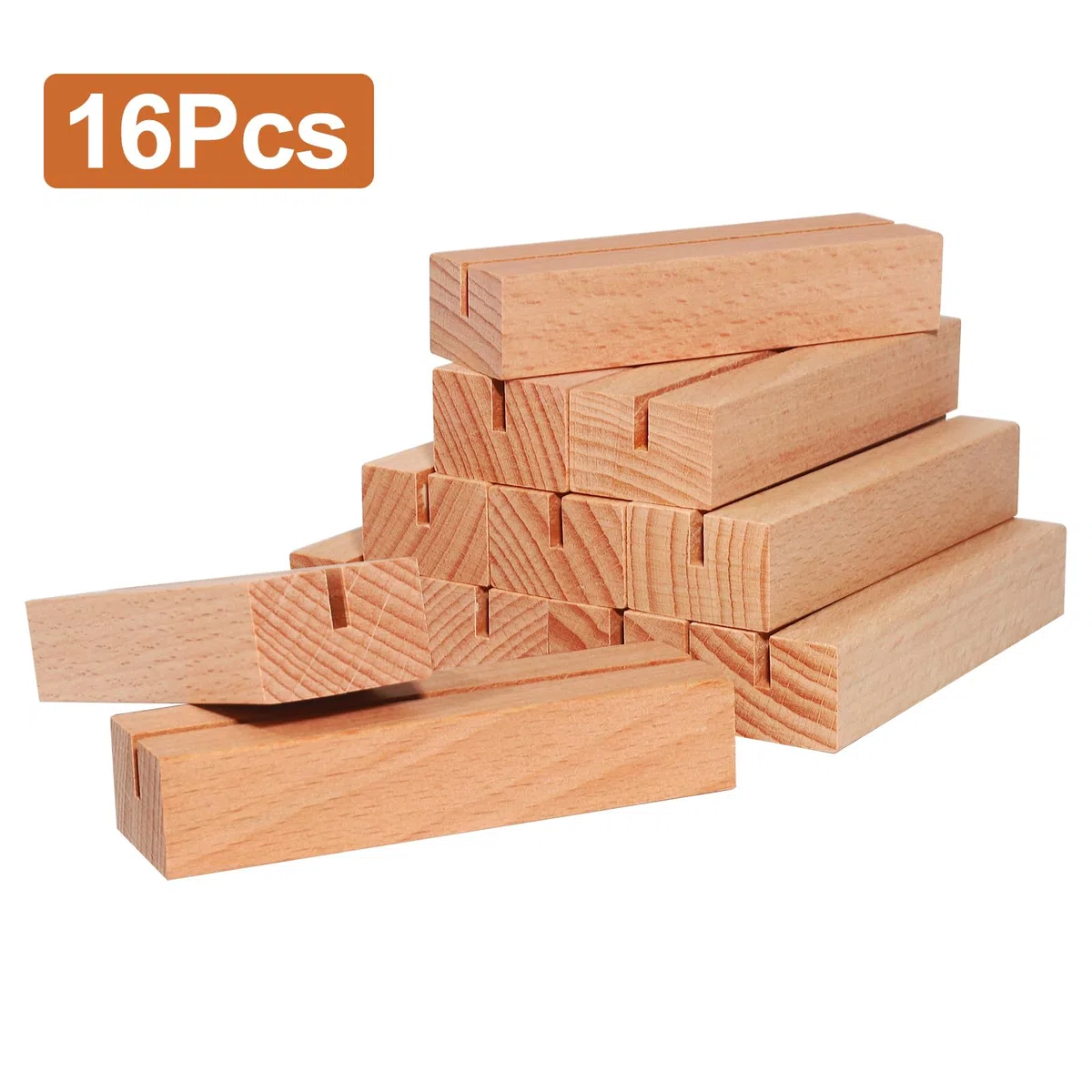 16 Piezas Soportes para Tarjetas de Madera, 10x3x2cm Soporte Fotos para Bodas, Banquetes y Fiestas, Portanúmeros Portamenús de Mesa para Restaurantes (Oscuro)