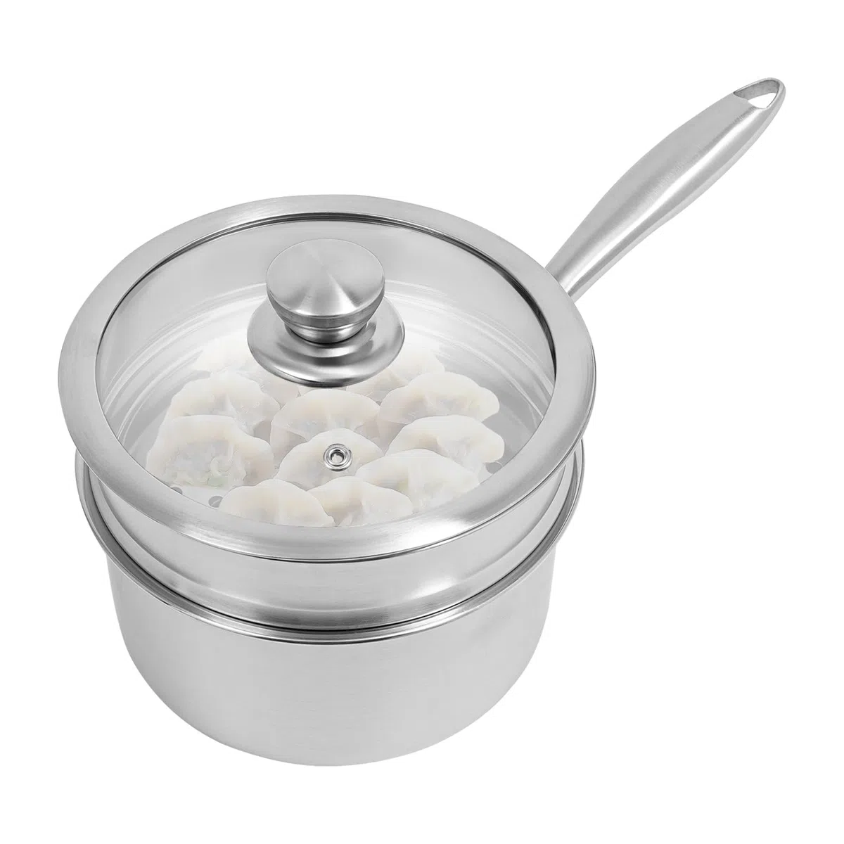 Olla de vapor de inducción, olla de vapor con tapa de cristal y vaporera, olla de acero inoxidable de 16 cm, apta para lavavajillas, para cocina de gas, cocina de inducción