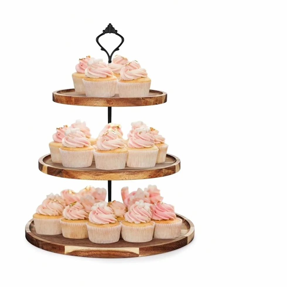 Torre de exhibición de pasteles Soporte de madera for cupcakes, soporte grande for pasteles 3 niveles, bandeja for servir, expositores rústicos for postres