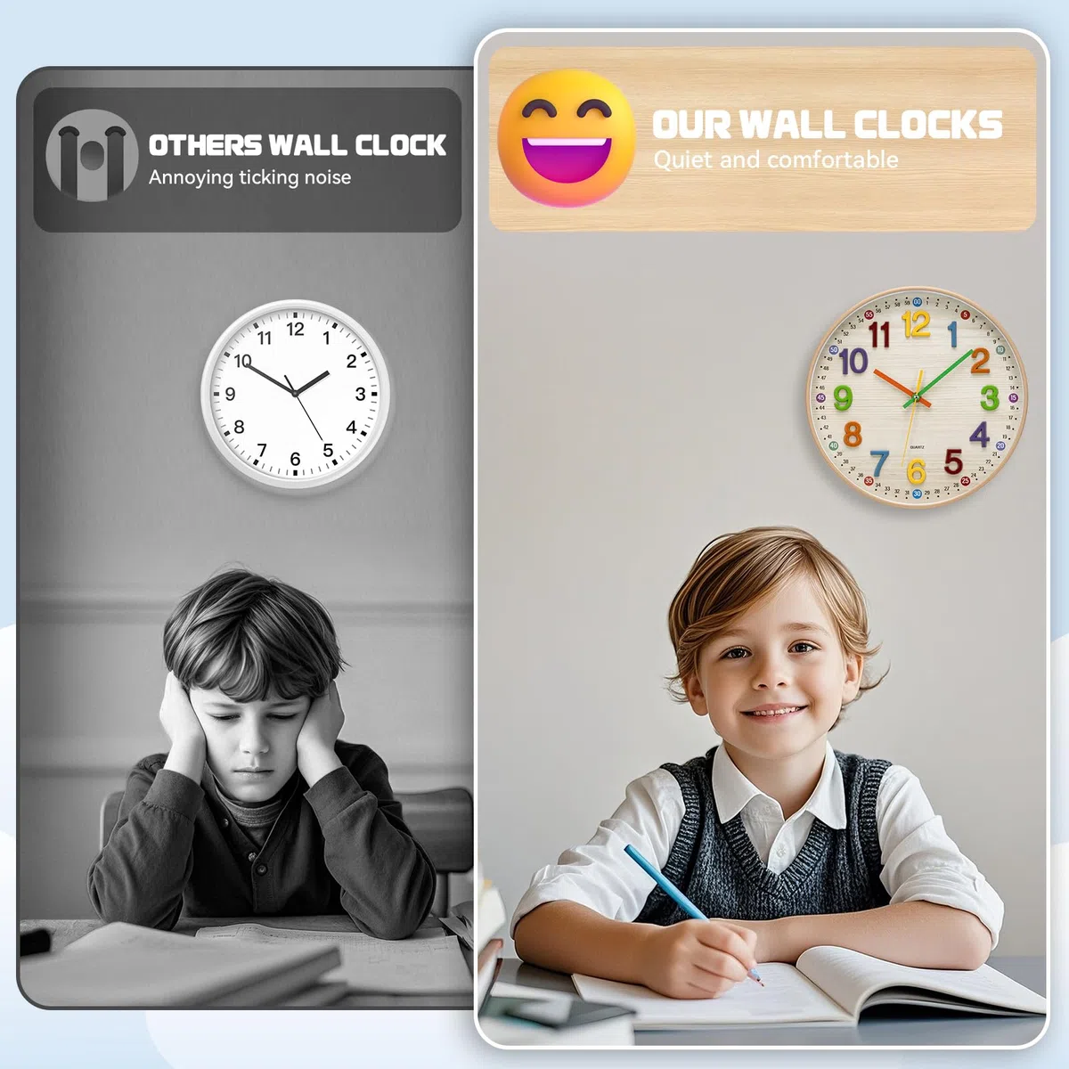 Reloj de pared educativo para niños, números en 3D, reloj de pared silencioso para habitación infantil, apto para la escuela