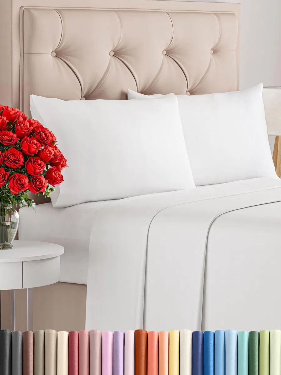 Juego de Sabanas 4 Piezas Cama 180x200 - Sábana Bajera, Sábana Encimera y 2 Fundas Almohada 50x80 - Microfibra Suave Transpirable Antiarrugas - Ropa de Cama Colchón hasta 35cm - Oeko-Tex - Blanco