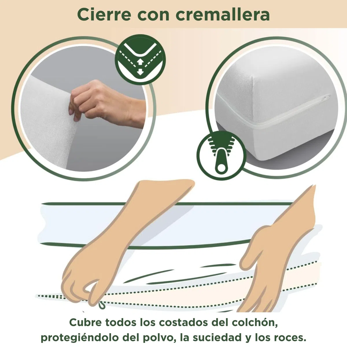 SAVEL - Funda de colchón elástica de algodón 120x190/200 cm | Cubre colchón con Cremallera | Protector de colchón Transpirable y Ajustable | Blanco