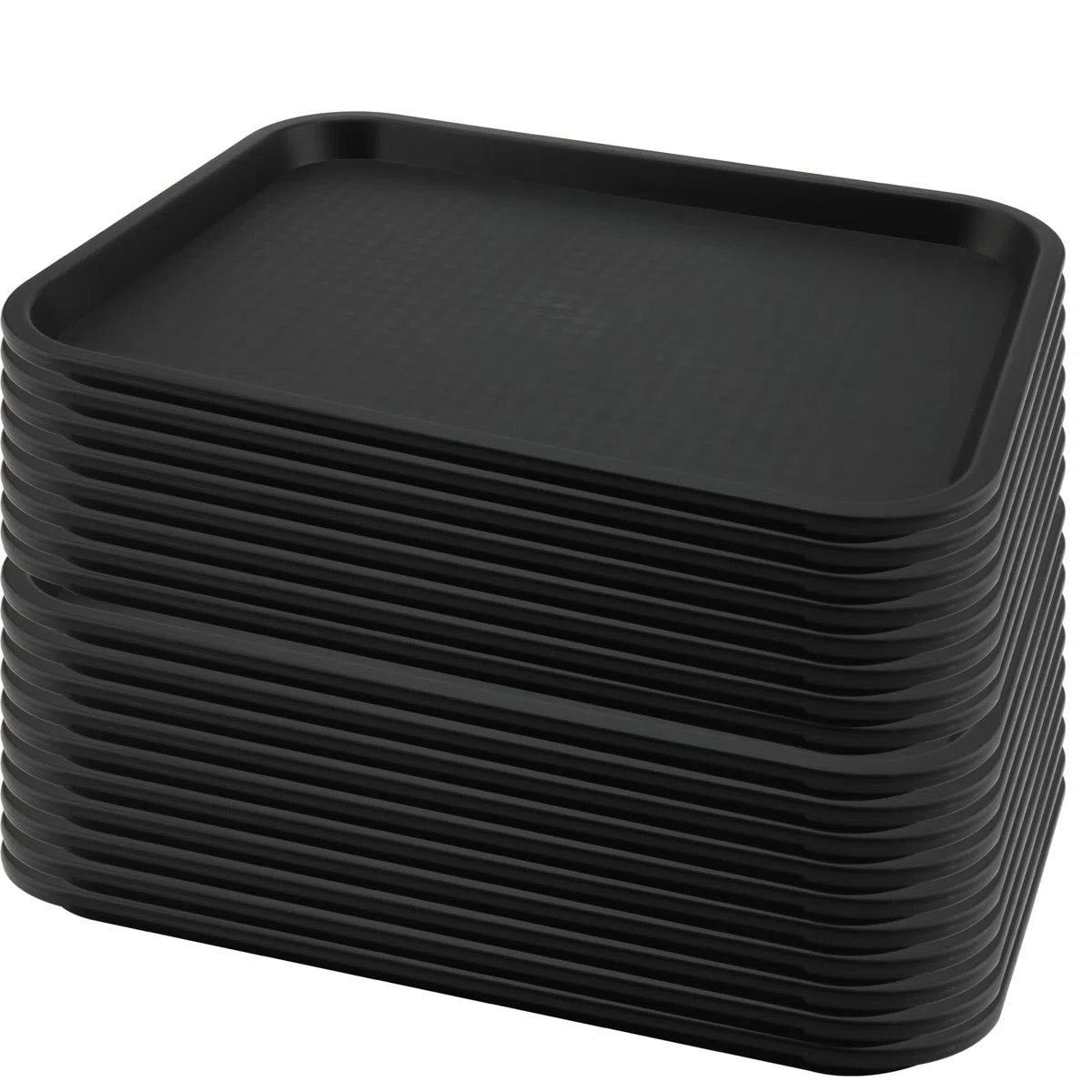 Paquete de 18 bandejas de plástico negro para comida rápida, 35 x 27 cm, bandeja grande de plástico para servir restaurante, cafetería, cocina, fiesta, cafeterías
