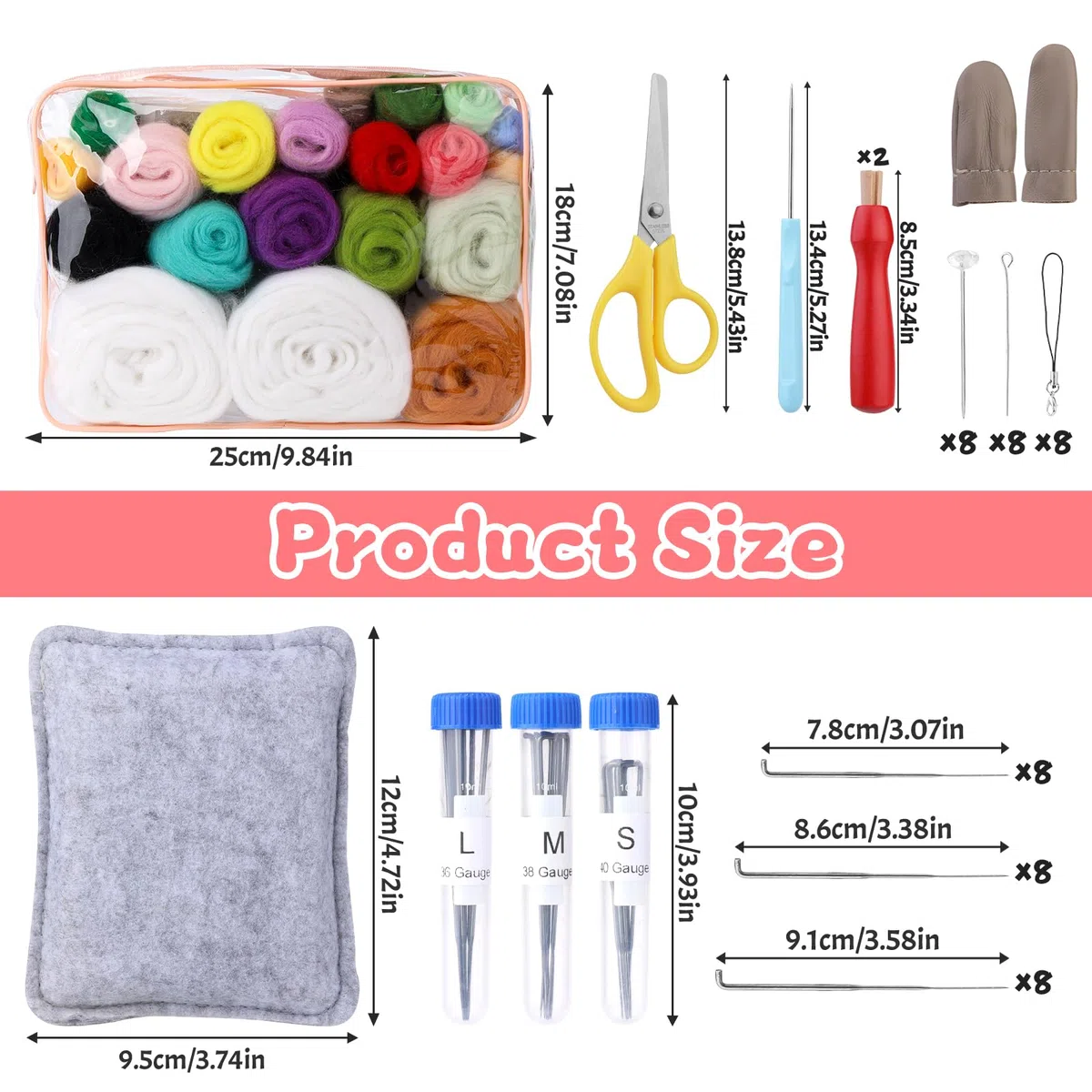 SUVSOON Kit de fieltro de aguja para principiantes, kit de fieltro de lana para amantes de las manualidades, incluye 8 instrucciones de animales, almohadilla de fieltro de aguja, herramientas básicas