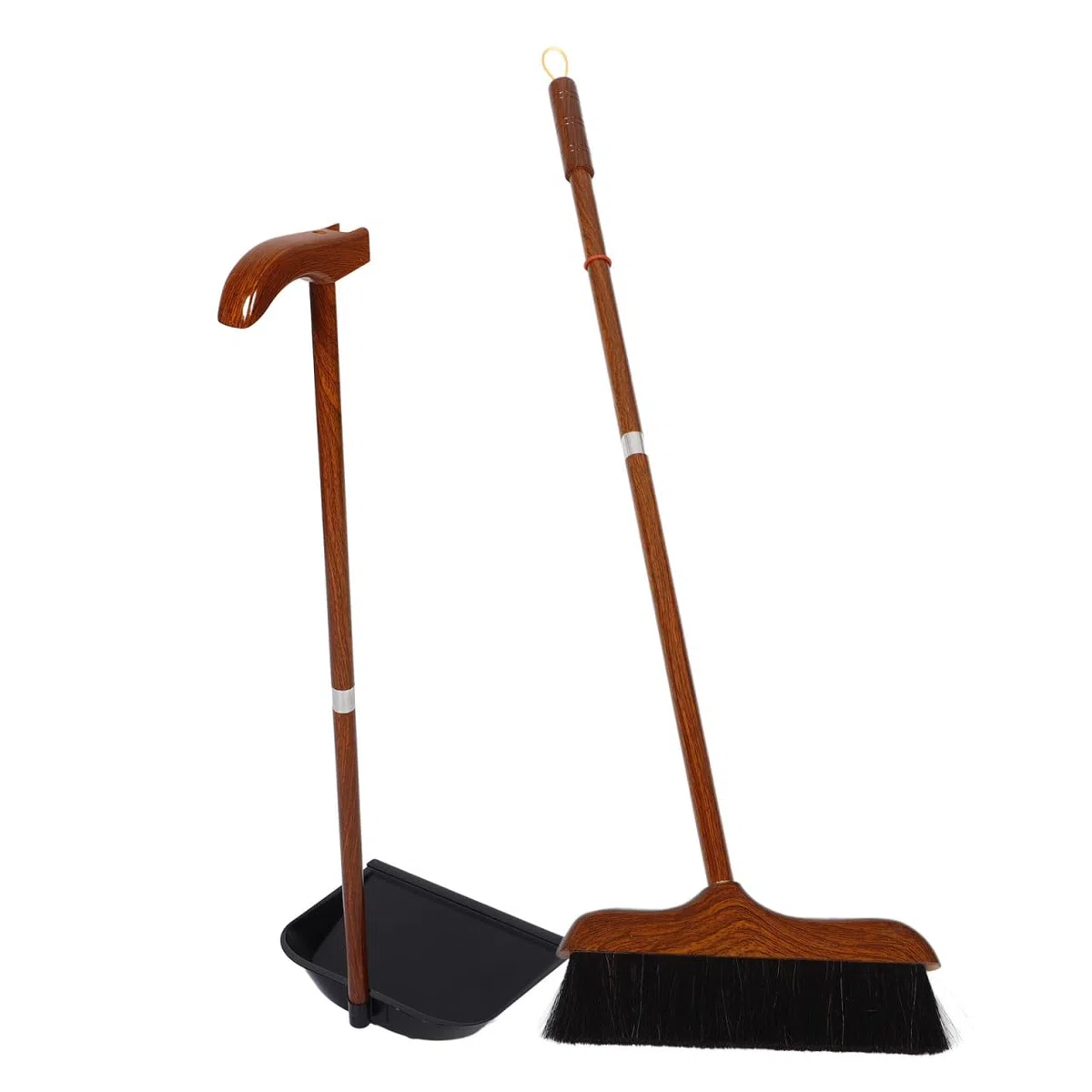Recogedor con Mango Largo de Madera y Pelo de Cola de Caballo | Escoba de Interior, Boca Ancha, para Limpieza Exterior y Cocina, Cepillo de Barrido para Suelos