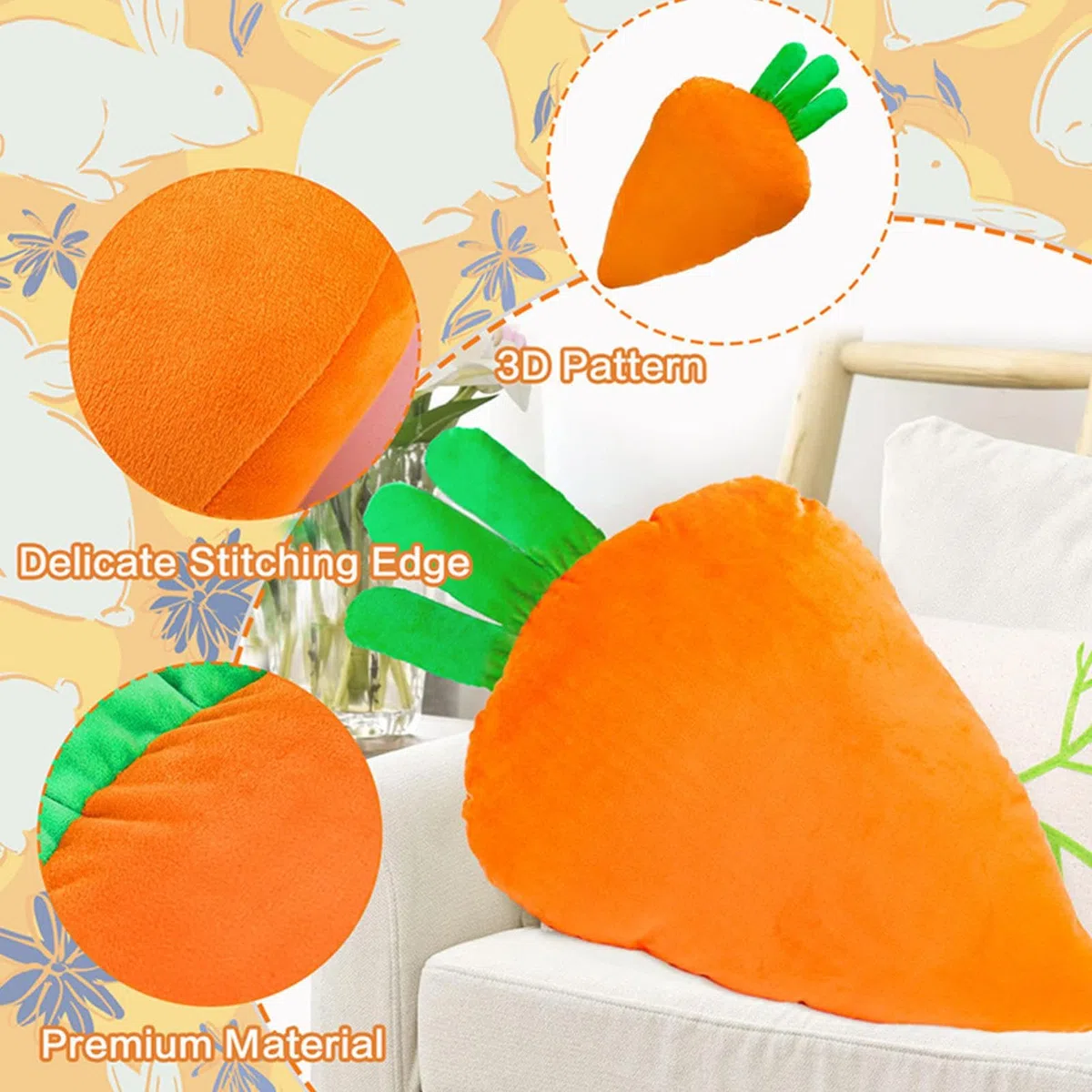 Cojín Zanahoria Cojín Y Relleno | Almohada De Zanahoria Para Adolescentes Adultos Mascotas Hogar Cama Dormitorio Sofá Silla Pascua Dormir