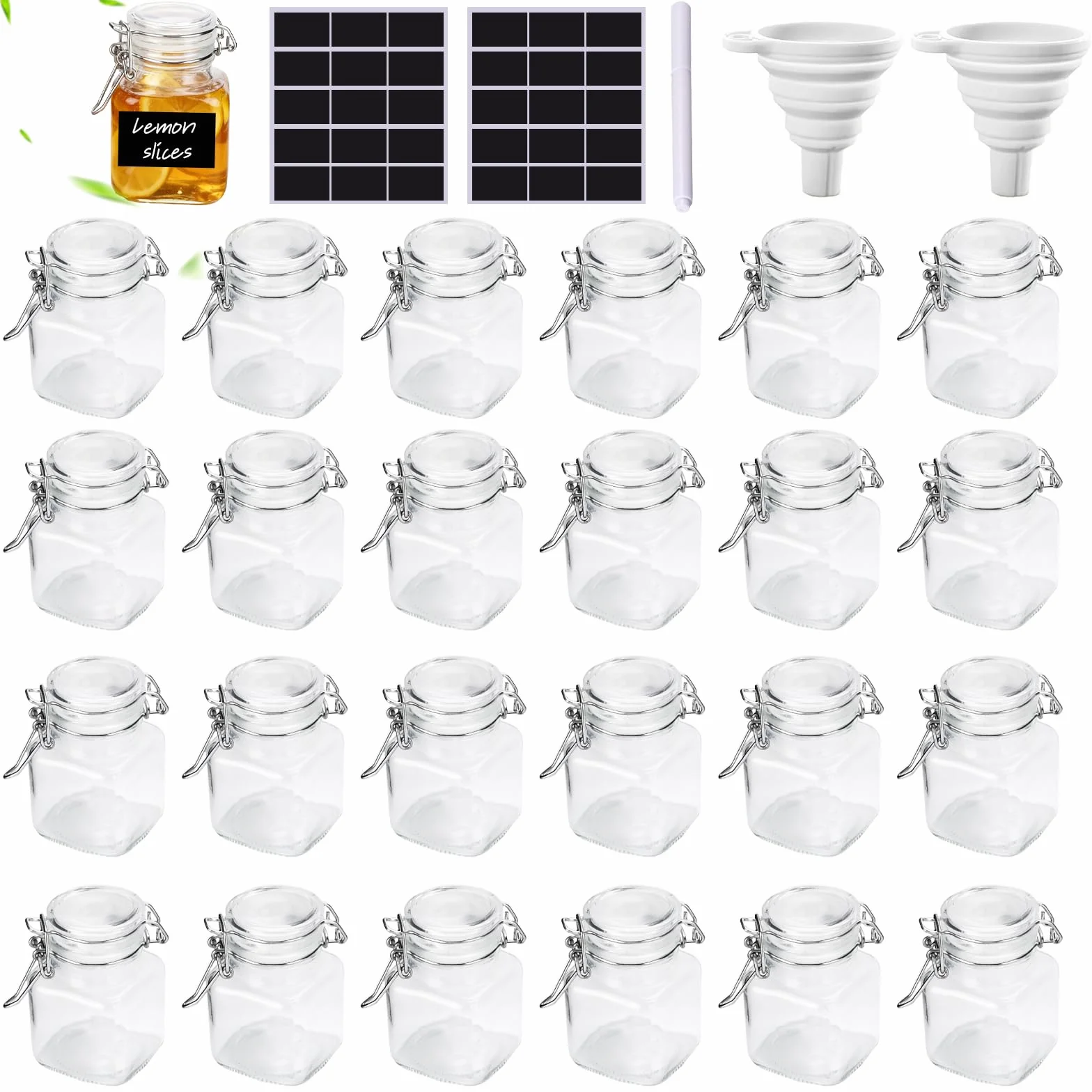 24 Frascos de Vidrio Pequeños con Tapa de Clip,Tarros Cristal Conservas de Clip,Tarros con Cierre de Alambre,Herméticos y Duraderos Tarro de Vidrio para Mermelada,Cereales,Especias