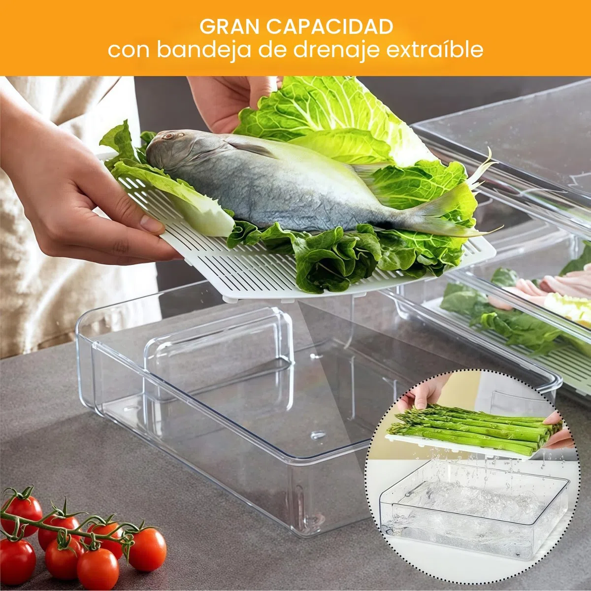 1 PIEZA Cajones organizadores de nevera apilables - Cajas organizadoras de nevera de doble capa para despensa, congelador y armario de cocina